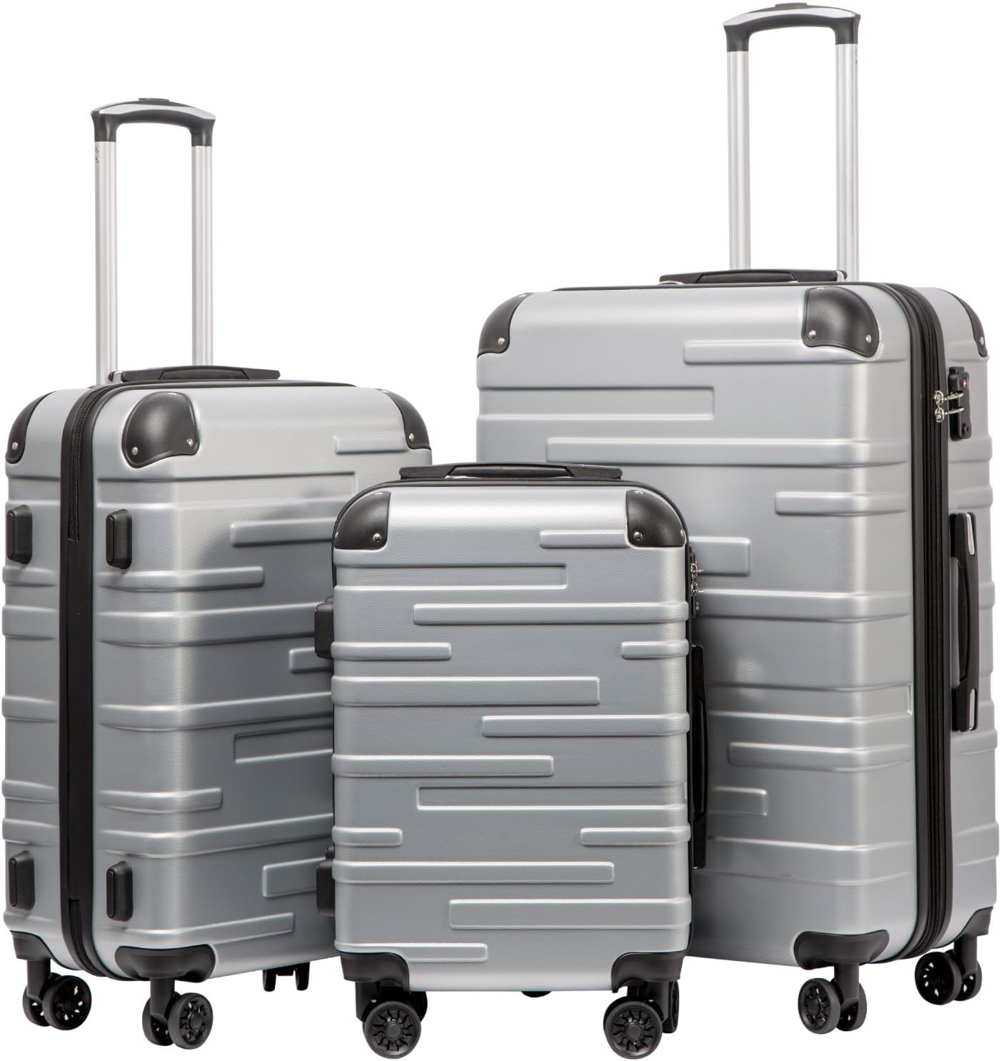 3-teiliges Hartschalen-Koffer-Set, Helles Silber Koffer-Set