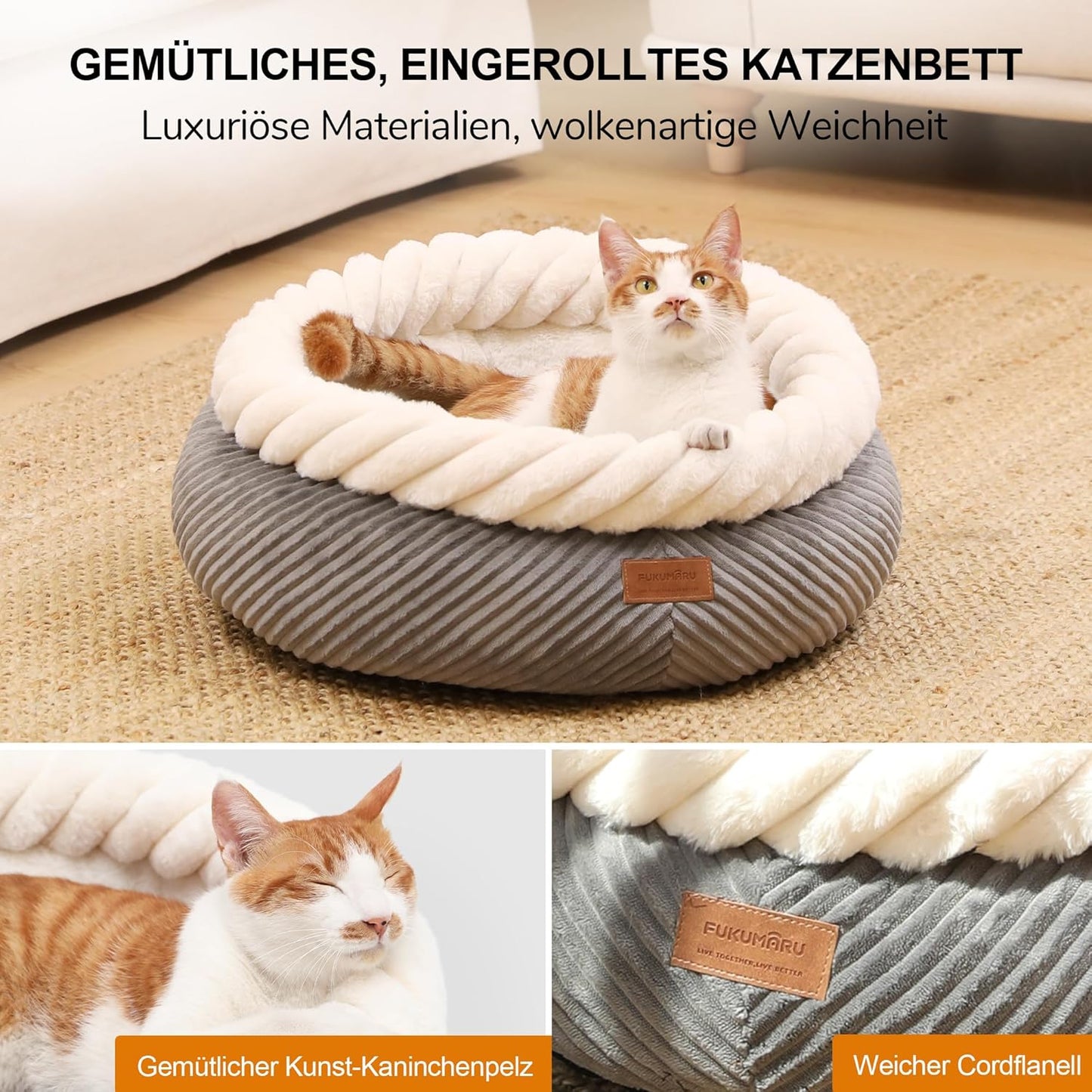 Waschbares Katzenbett mit erhöhtem Rand, rutschfest, L 55 x B 55 x H 21 cm Grau