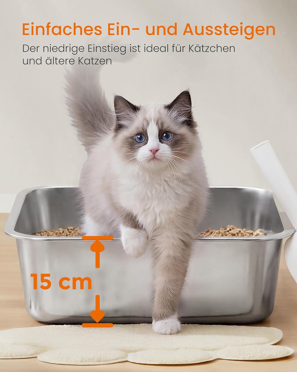 Offenes Katzenklo mit Schaufel, 45 x 35 x 15 cm