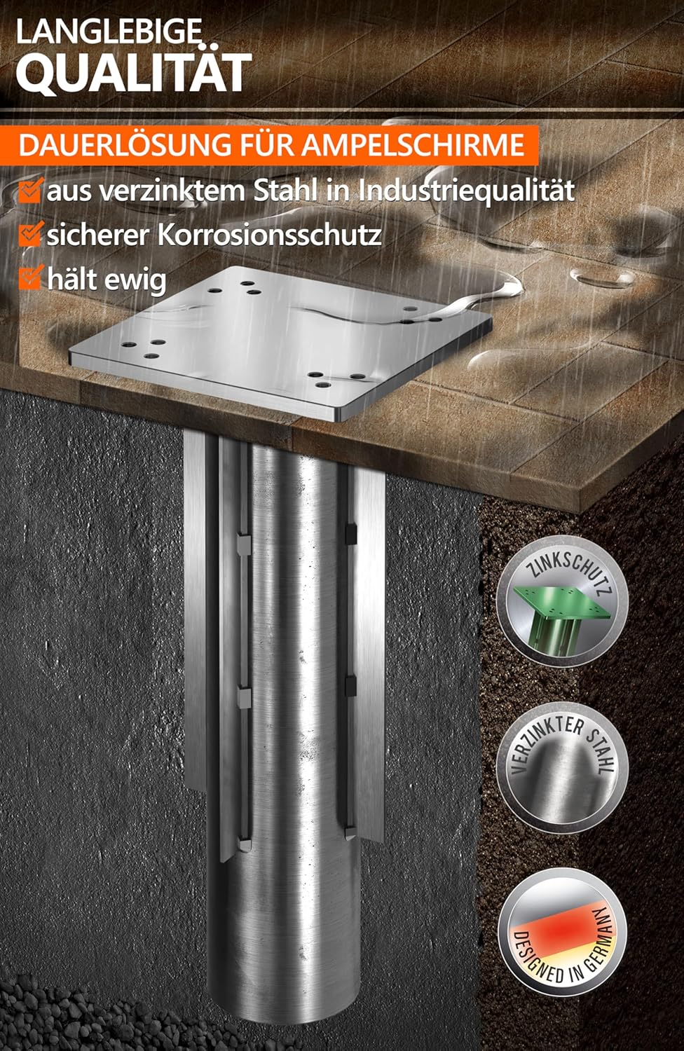 Bodenhülse für Sonnenschirm, Silber Matt
