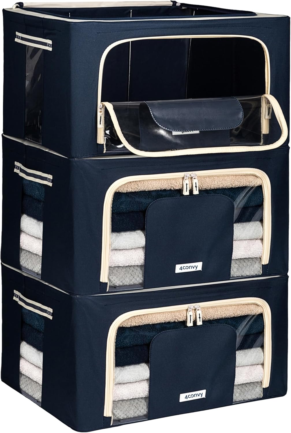 3er-Set Faltbare Kleideraufbewahrungsbox, 3x24L Blau
