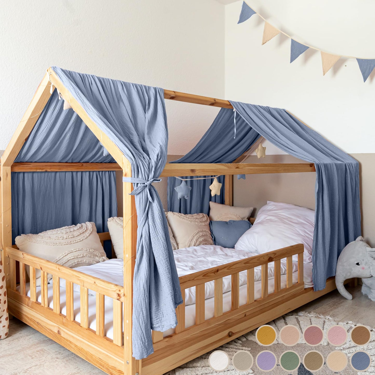 Betthimmel-Set für Hausbetten, Blau H135 x B270 cm (2er Pack)