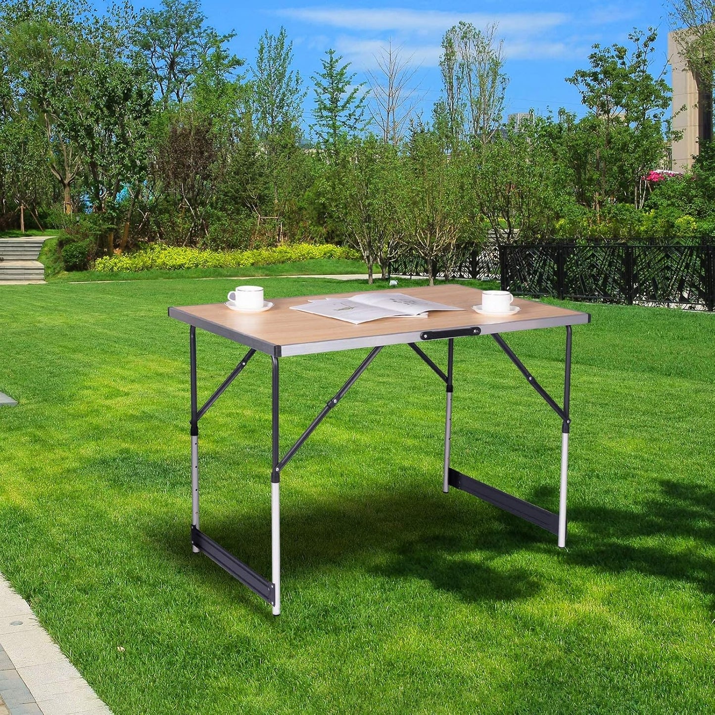 Höhenverstellbarer Alu-Campingtisch, 100x60 cm, 100 x 60 cm Eiche
