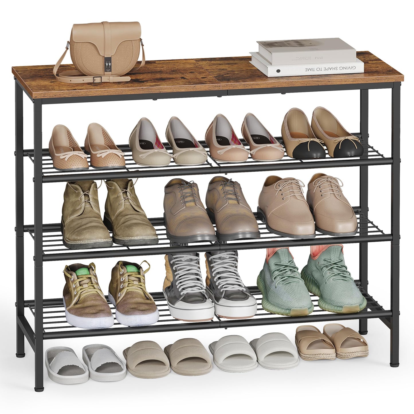Schuhregal mit Sitzbank, 4 Ebenen, 12-16 Paar Schuhe, 4 Ebenen