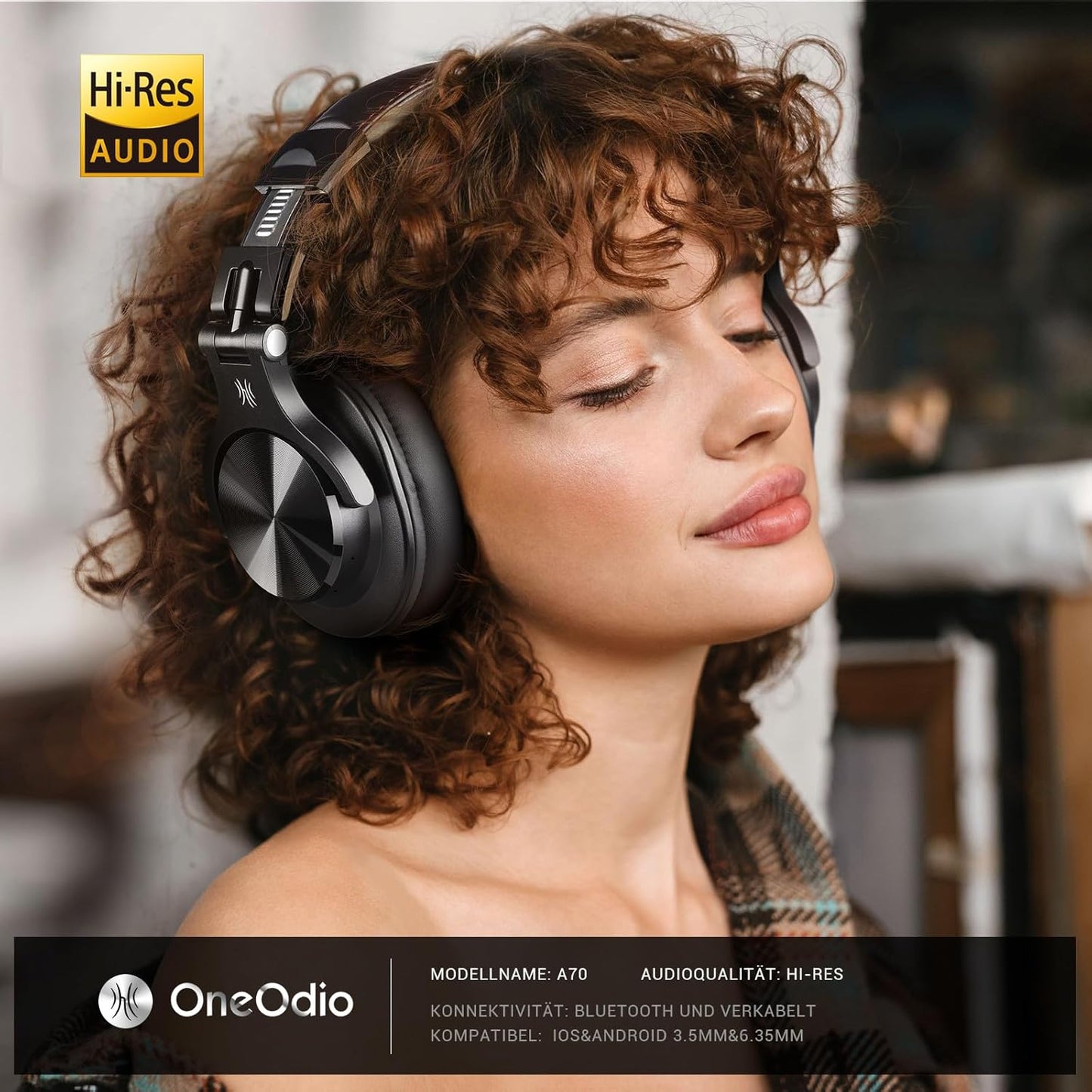 Kabellose Over-Ear Kopfhörer A70 mit HiFi-Stereo Sound, Schwarz