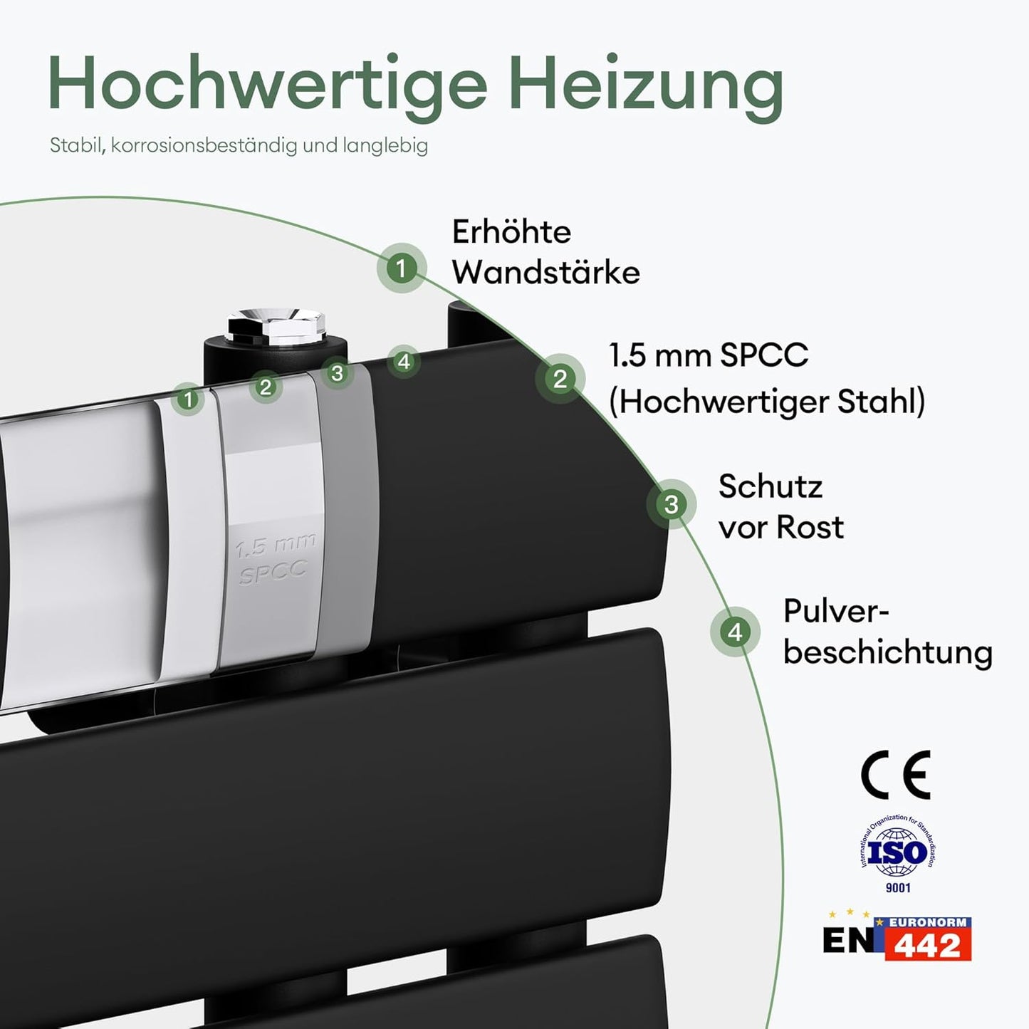 Flacher Handtuchheizkörper Seitenanschluss 780W, 159x50cm Anthrazit