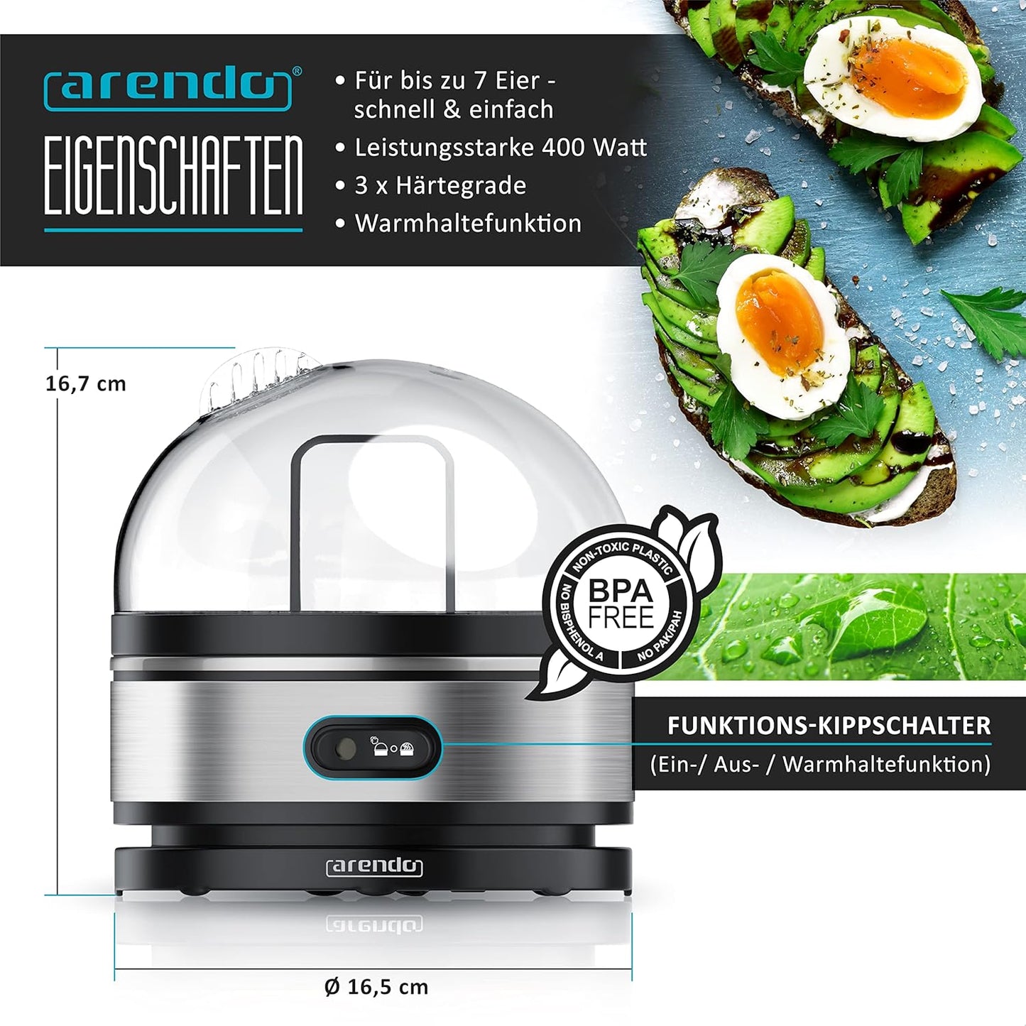 Eierkocher Sevencook mit Warmhaltefunktion, A: Silber Edelstahl