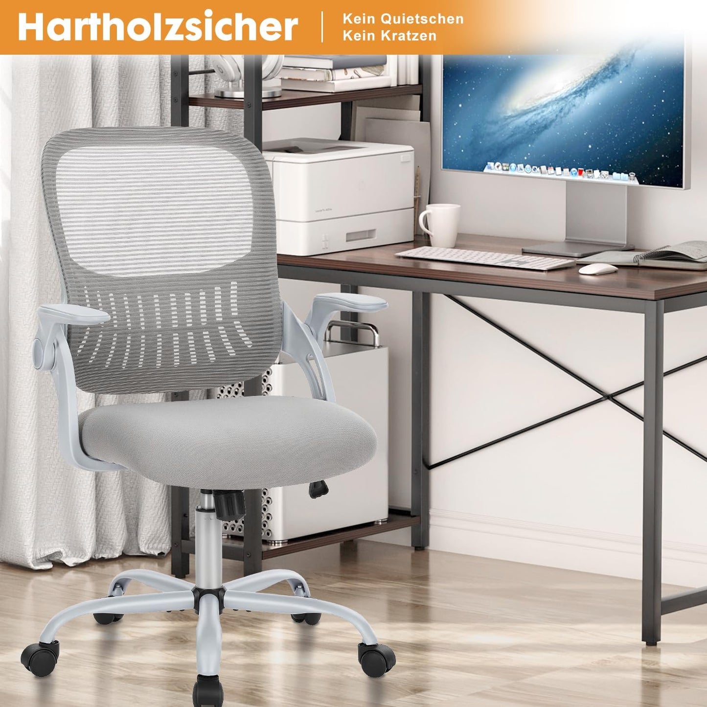 Ergonomischer Bürostuhl mit Lendenwirbelstütze, Verstellbare Armlehnen-gray