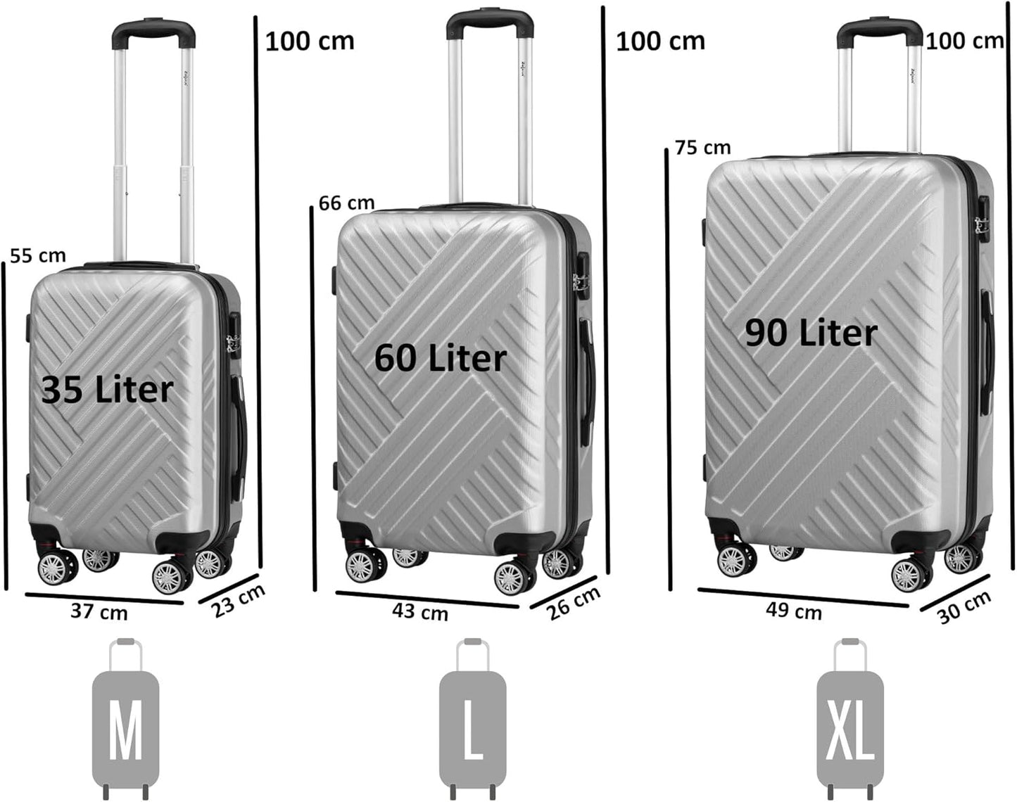 3-teiliges Hartschalenkoffer-Set, Grau
