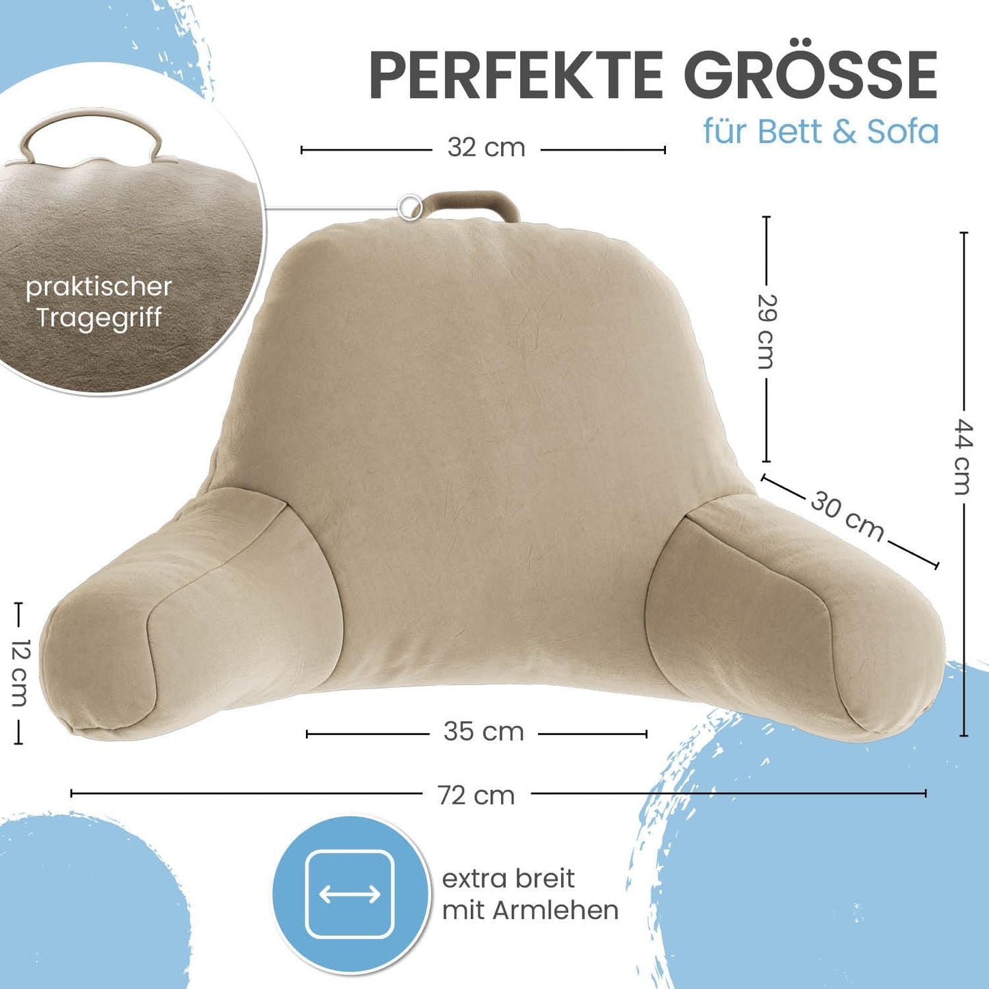 Rückenkissen mit Armlehnen, Creme ohne Nackenrolle