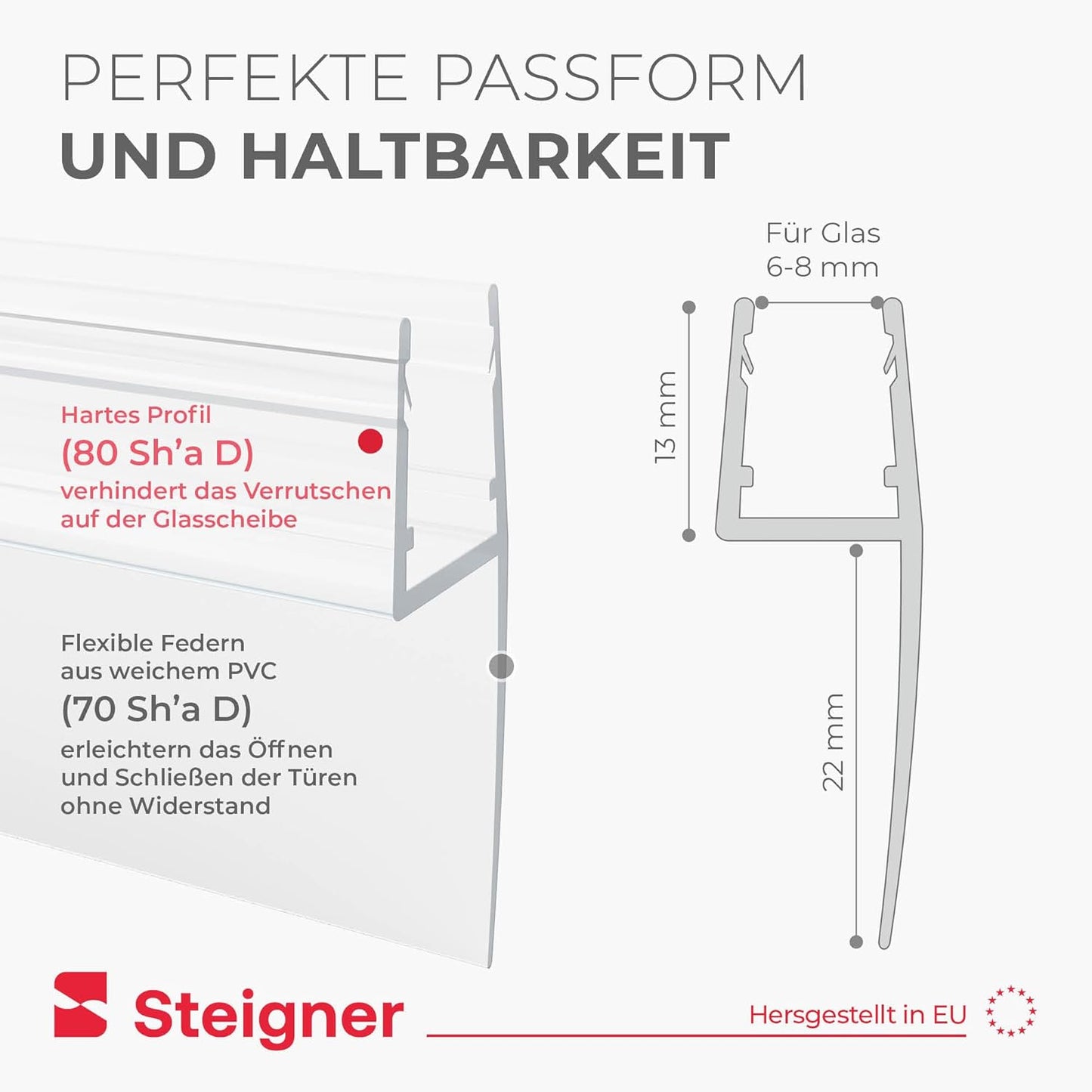 Duschtürdichtung für Eckeinstieg, gerade für 6mm / 7mm / 8mm 13. Länge 150cm