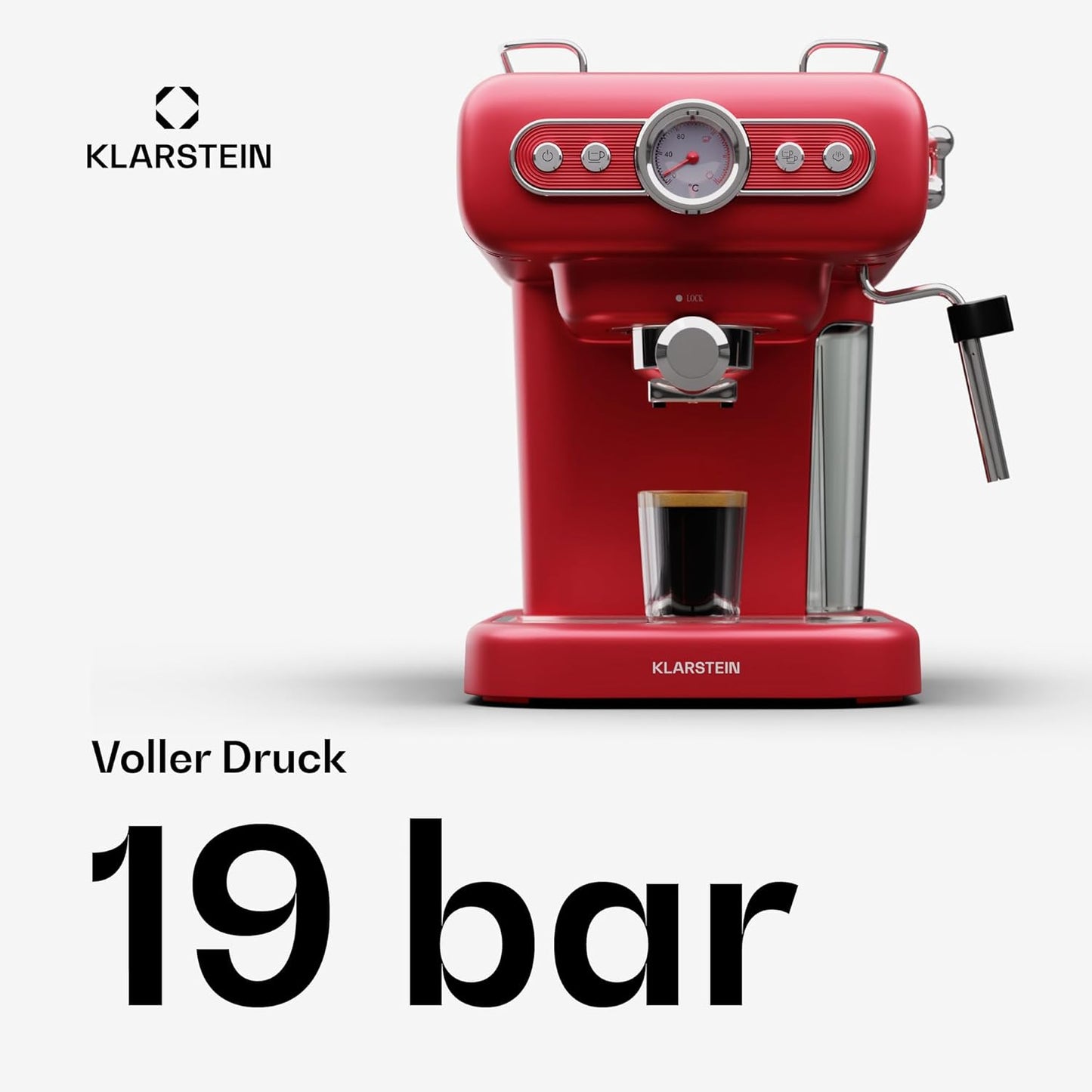 Espressomaschine mit Siebträger und Milchaufschäumer, Rot Espressionata evo