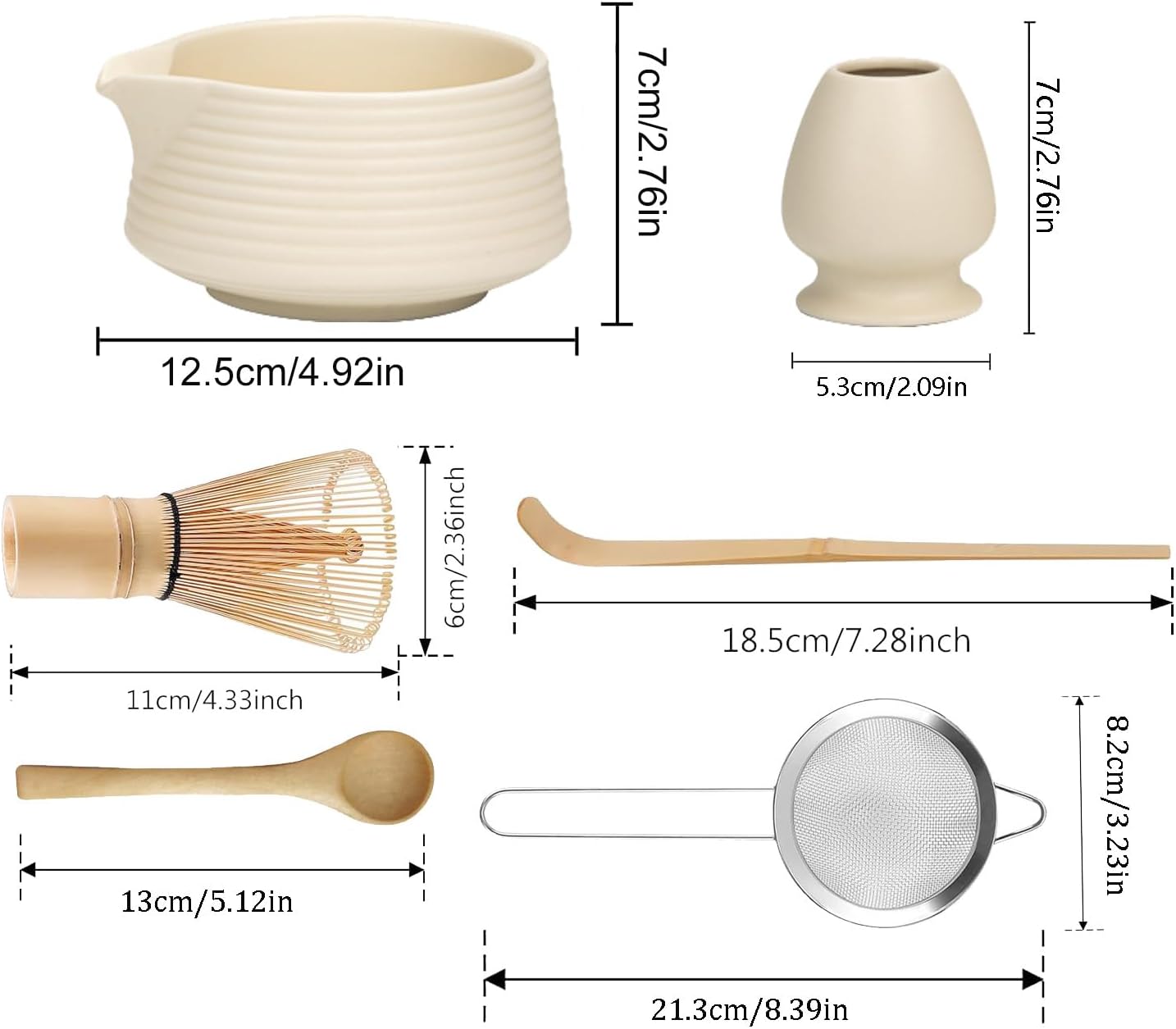 6-teiliges Matcha Tee-Set mit Schale und Besen