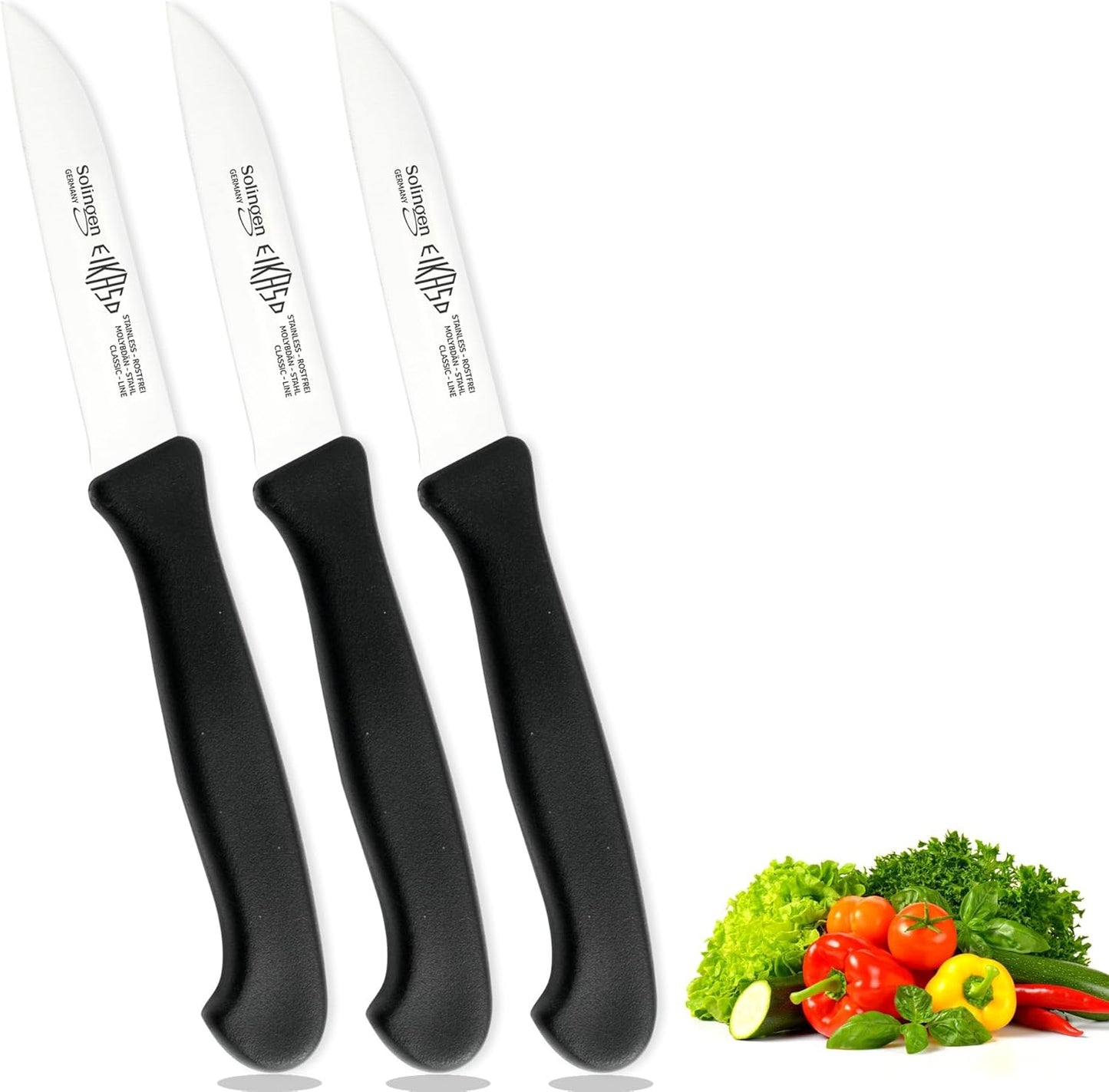 3-teiliges Gemüsemesser-Set, Schwarz