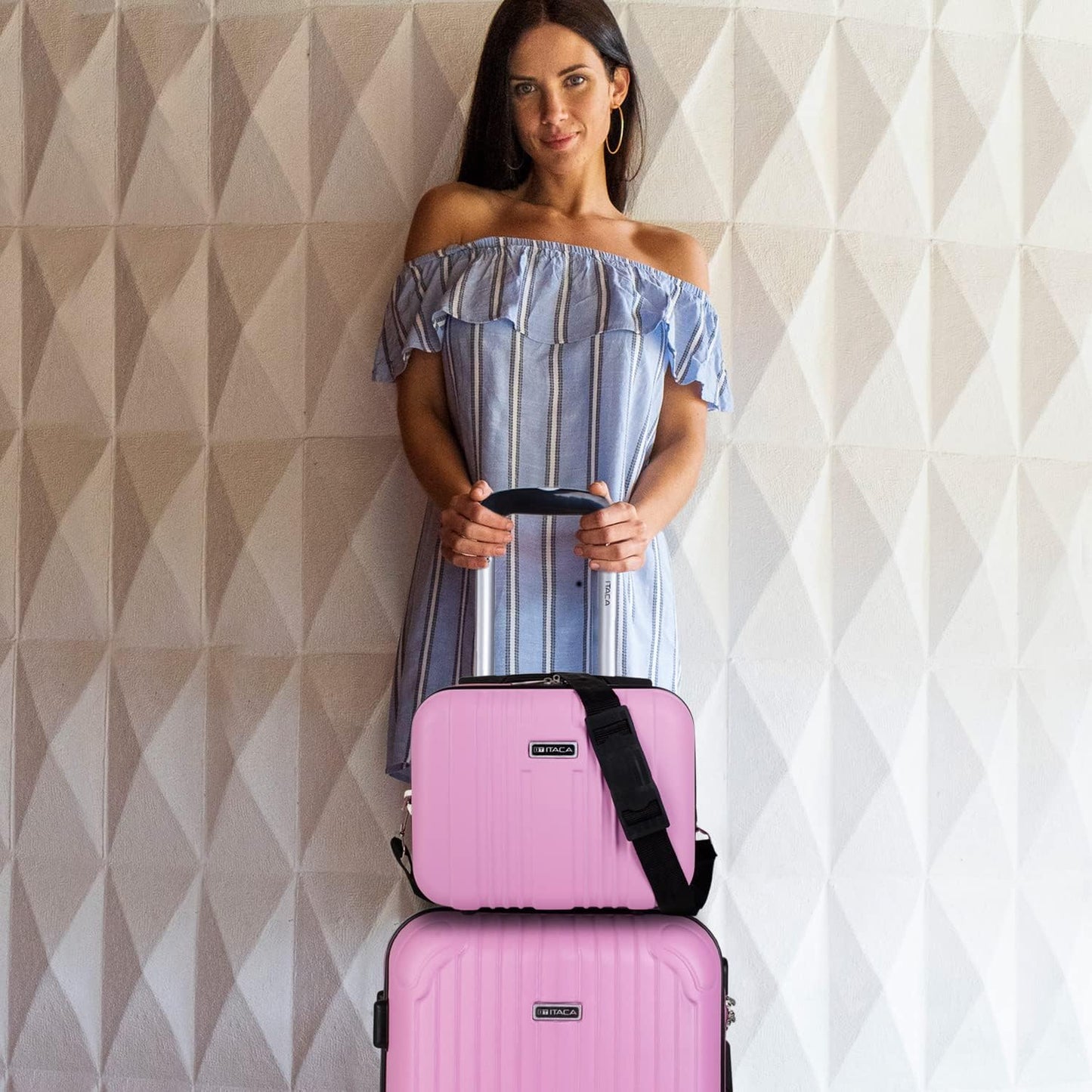 Trolley Handgepäck Hartschalenkoffer mit Zahlenschloss, Rosa S + XS