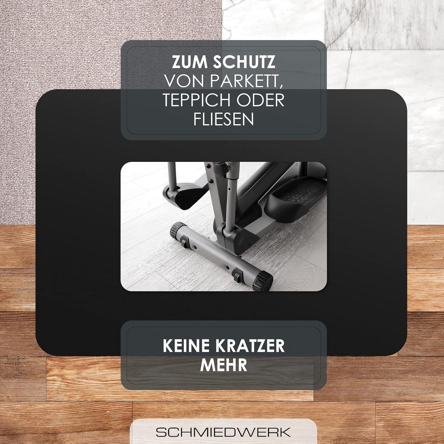 Bodenschutzmatte für Fitnessgeräte (rutschfest), Schwarz 120L x 90B x 0.1D cm