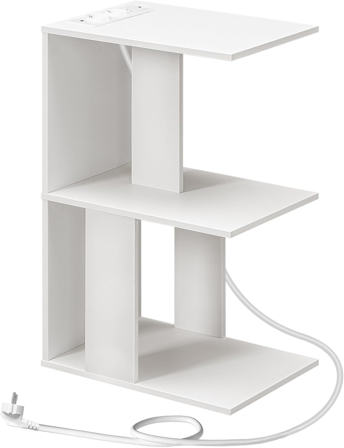 C-förmiger Beistelltisch mit Ladestation und LED, Weiss