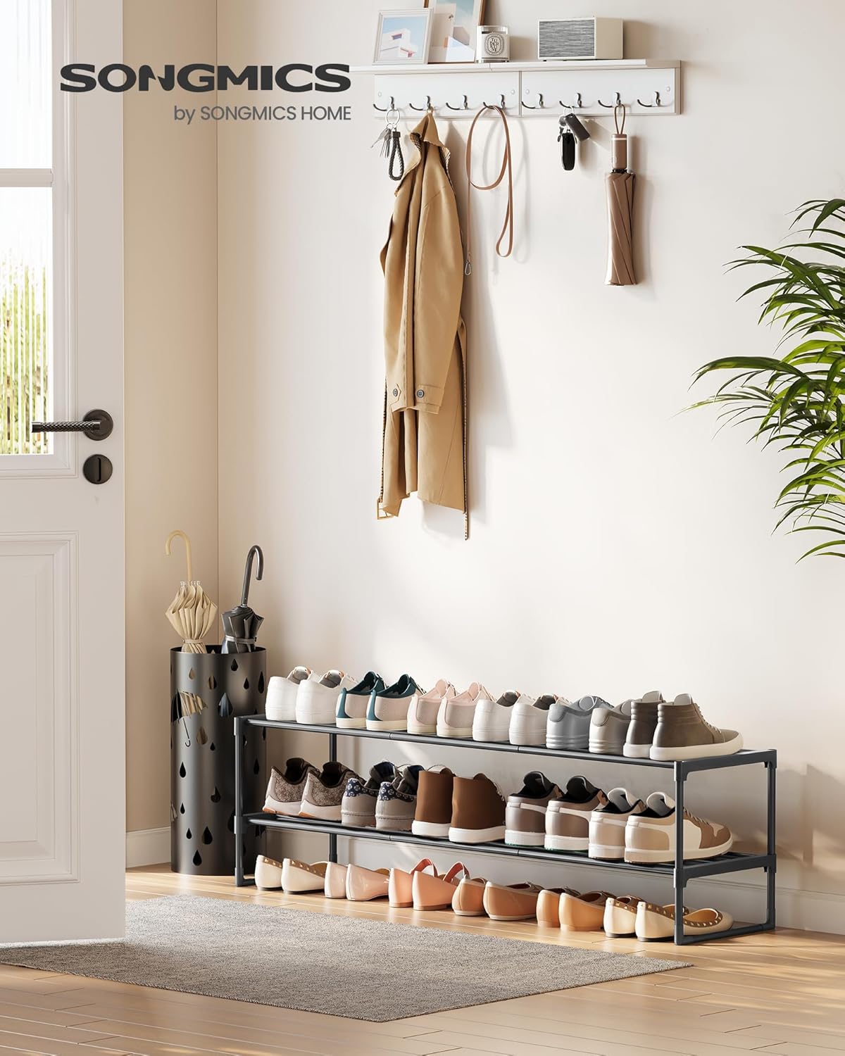 Stapelbares Schuhregal mit 2 Ebenen, 2 Ebenen (117B cm) Schwarz