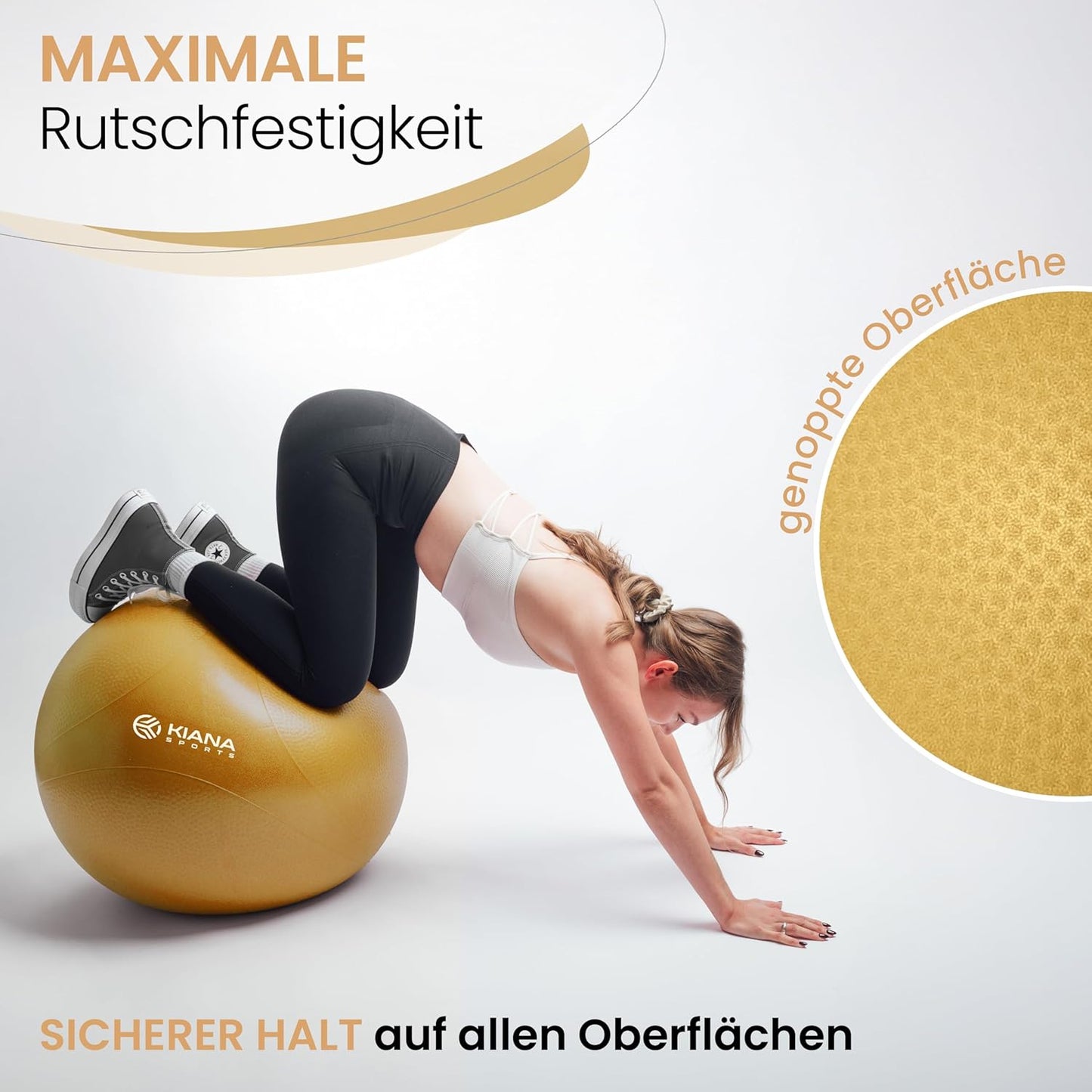 Gymnastik- und Sitzball mit Noppen, inkl. Pumpe & Übungsplan, Ockergelb L (für Körpergröße bis 180 cm)