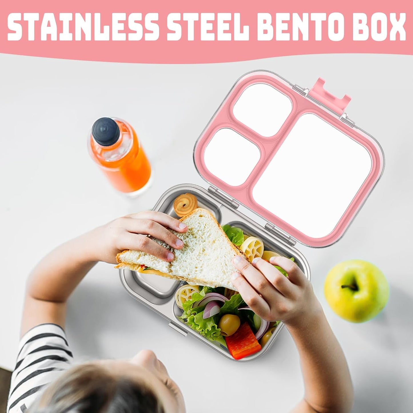 Bento Box mit 3 Fächern, auslaufsicher, Rosa 800ml