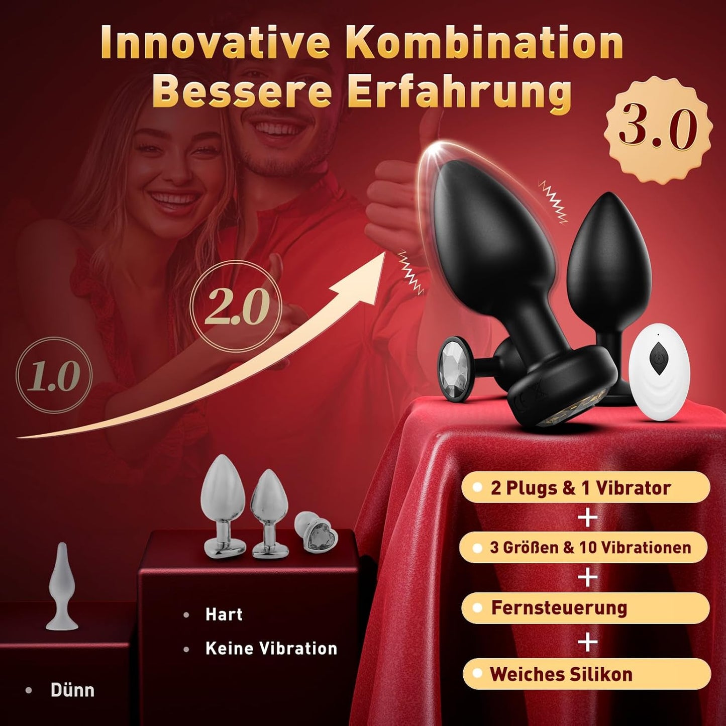 3er-Set Analplugs mit Vibration, Träne - Analplugs