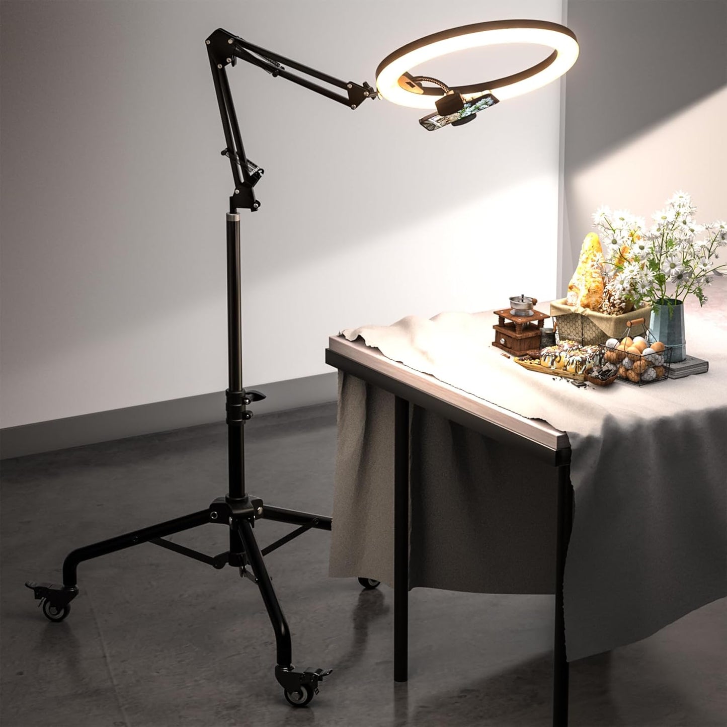 Ringlicht mit Stativ und Handyhalterung