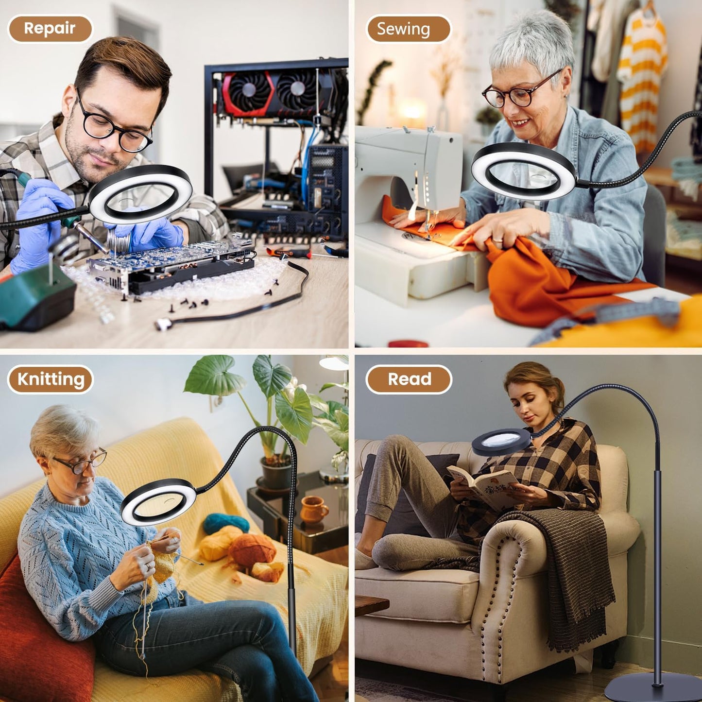 Dimmbare Lupe mit Licht & Ständer, 5X