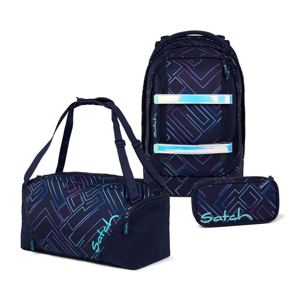 Schulrucksack-Set mit Sporttasche und Schlamperbox, Purple Laser