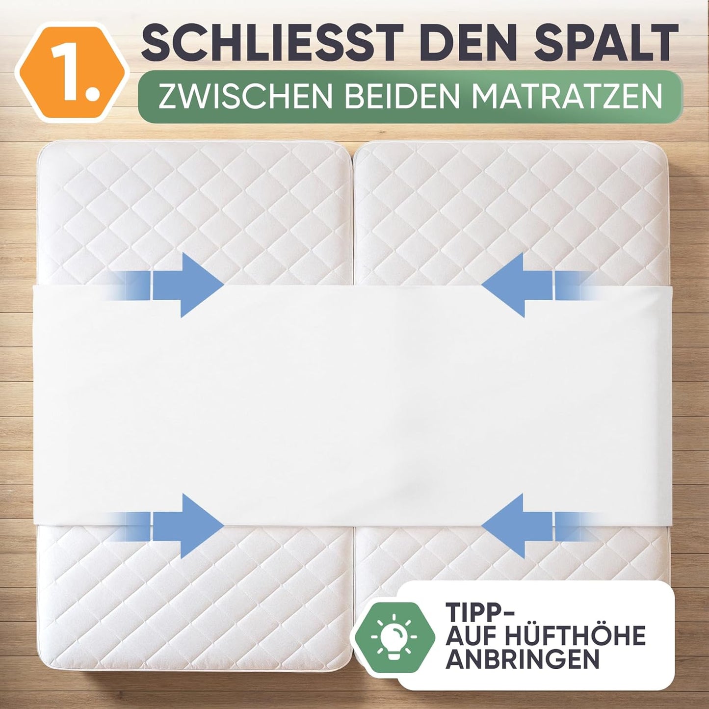 2in1 Liebesbrücke und Matratzenschoner mit Spanngurt, 90x240 cm (ohne T-Stück)