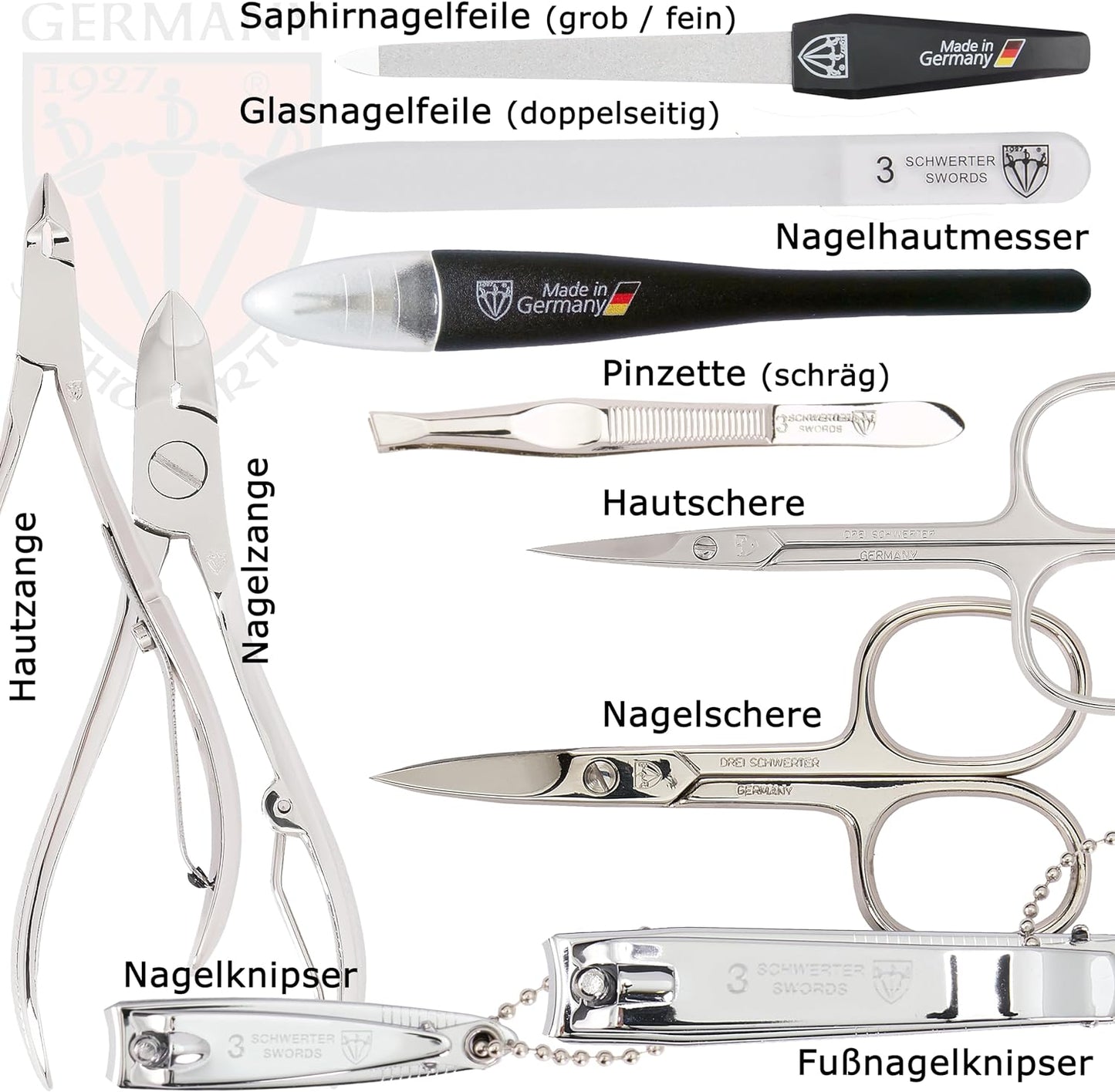Maniküre Set 'Spezia', ROT / ECHT LEDER