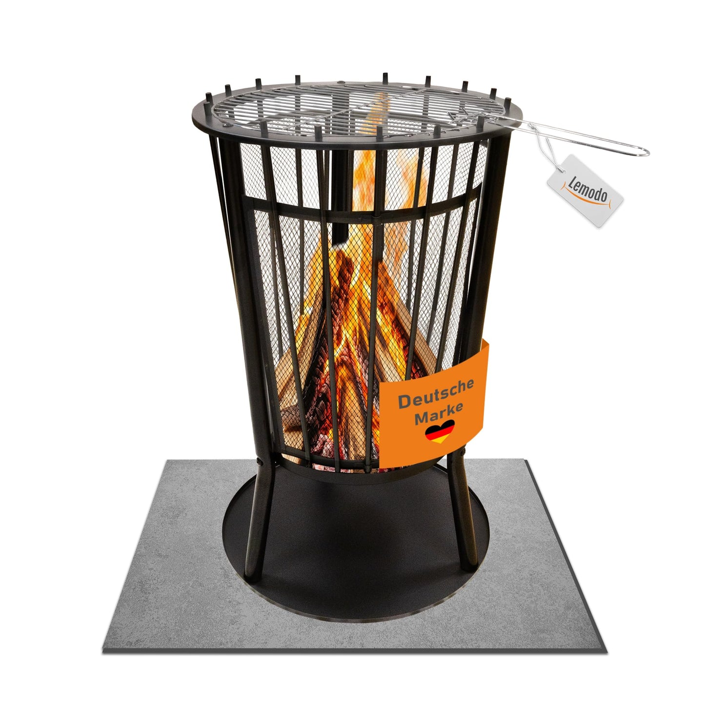 Feuerkorb mit Grillgitter & Funkenschutz, Feuerkorb mit Grillgitter