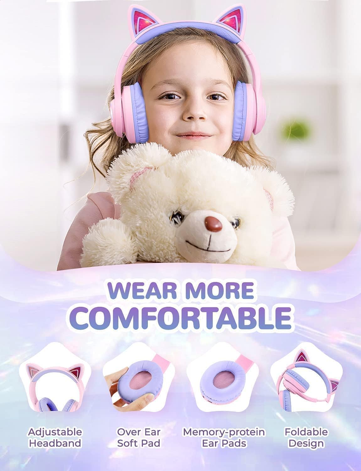 Bluetooth-Kinderkopfhörer mit Lautstärkeregler, Lila