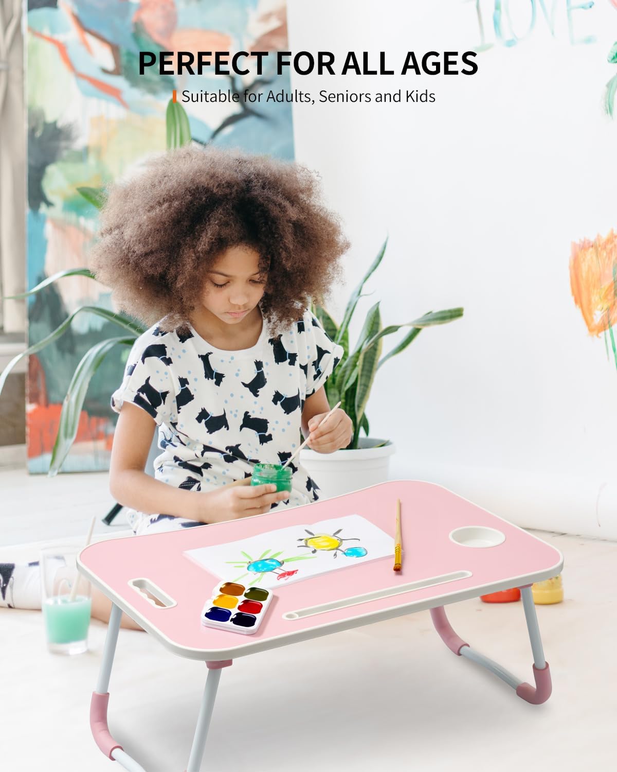 Faltbarer Laptoptisch mit Tablet-Schlitz & Getränkehalter, Pink