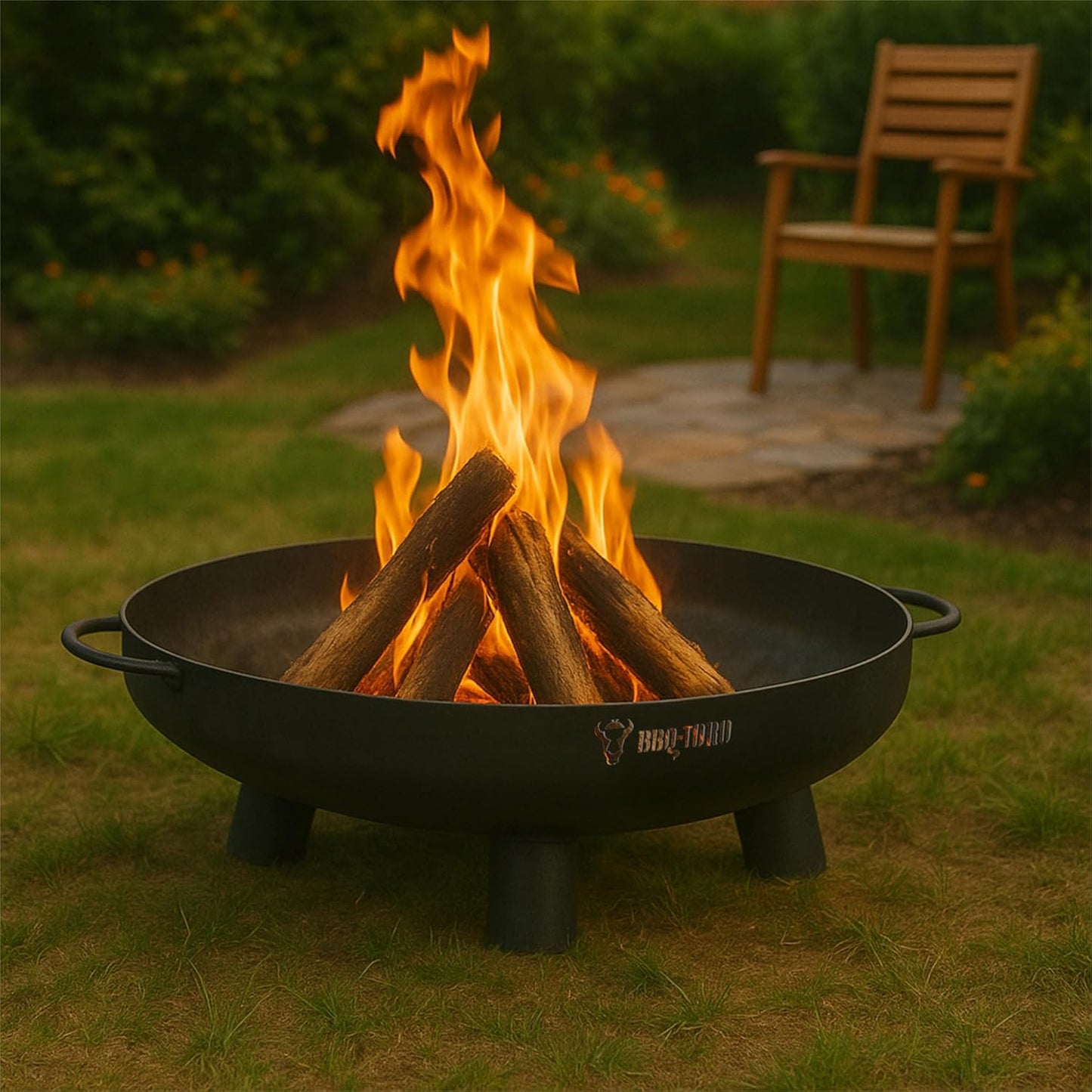 Feuerschale mit Standbeinen und Griffen, Schwarz, nur Feuerschale Ø 80 cm
