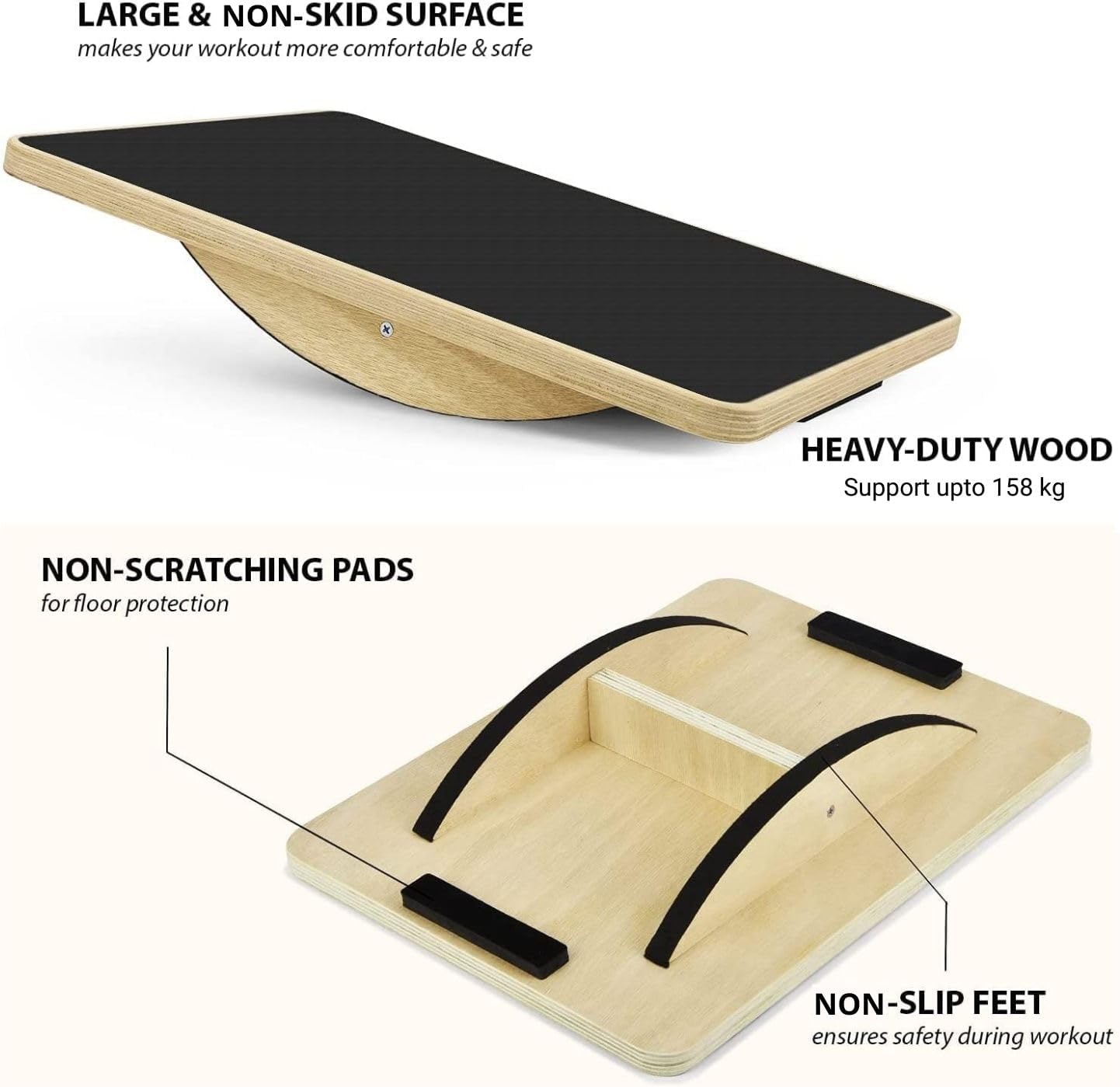 Balance Board für Stabilitäts- und Ganzkörpertraining, Schwarz 44cm Rocker Gleichgewichtsbrett