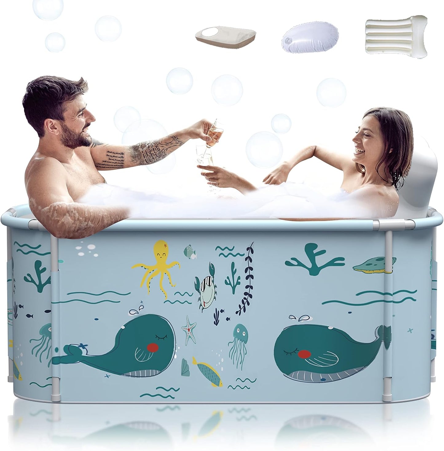 Tragbare, faltbare Badewanne für 2 Personen Ozean Stil, Ozean Stil