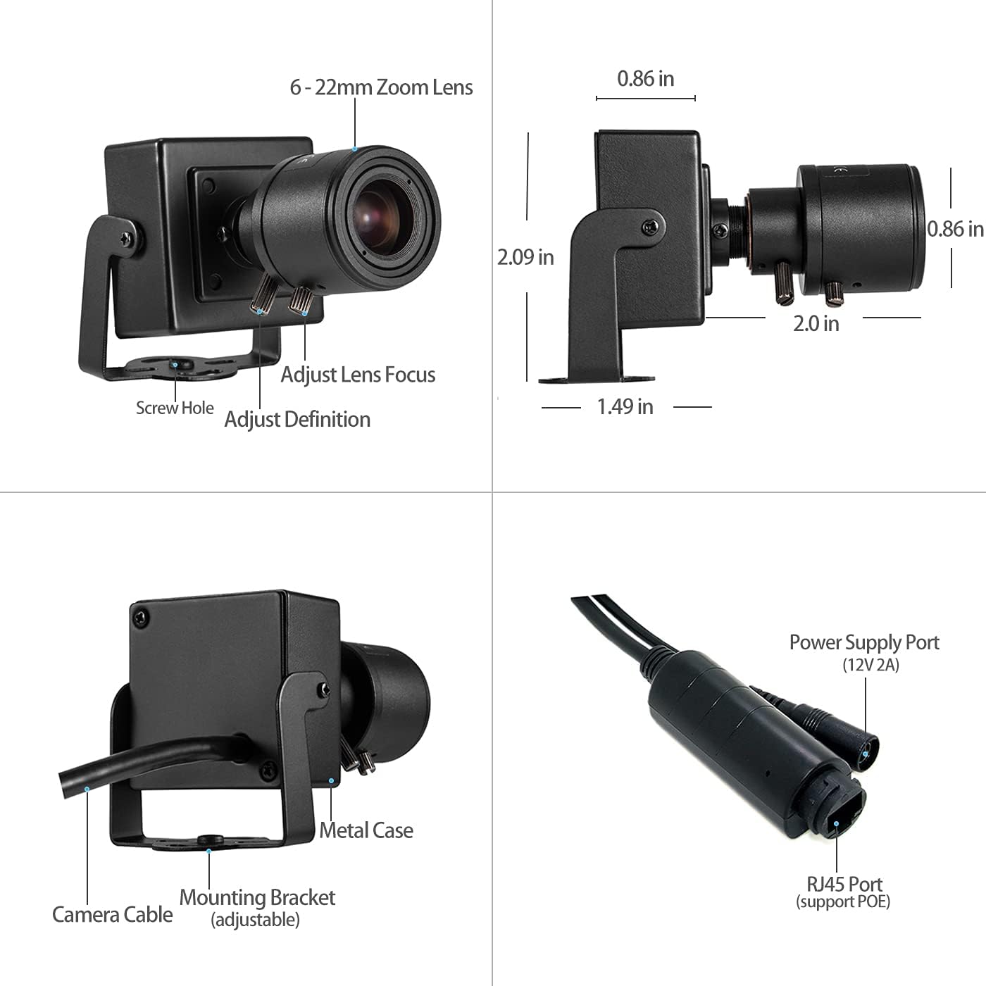 Zoom Mini POE IP Kamera, 6-22mm Zoom Lens (POE 48V)