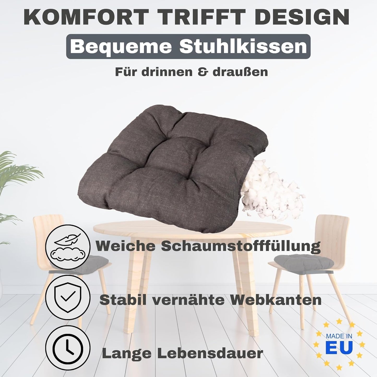 4-teiliges Sitzkissen-Set, Anthrazit 4er-Set