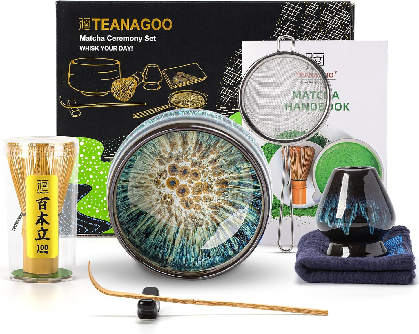 7-teiliges Matcha-Tee-Set mit Bambusbesen, Bol Junware, A.junware-grün