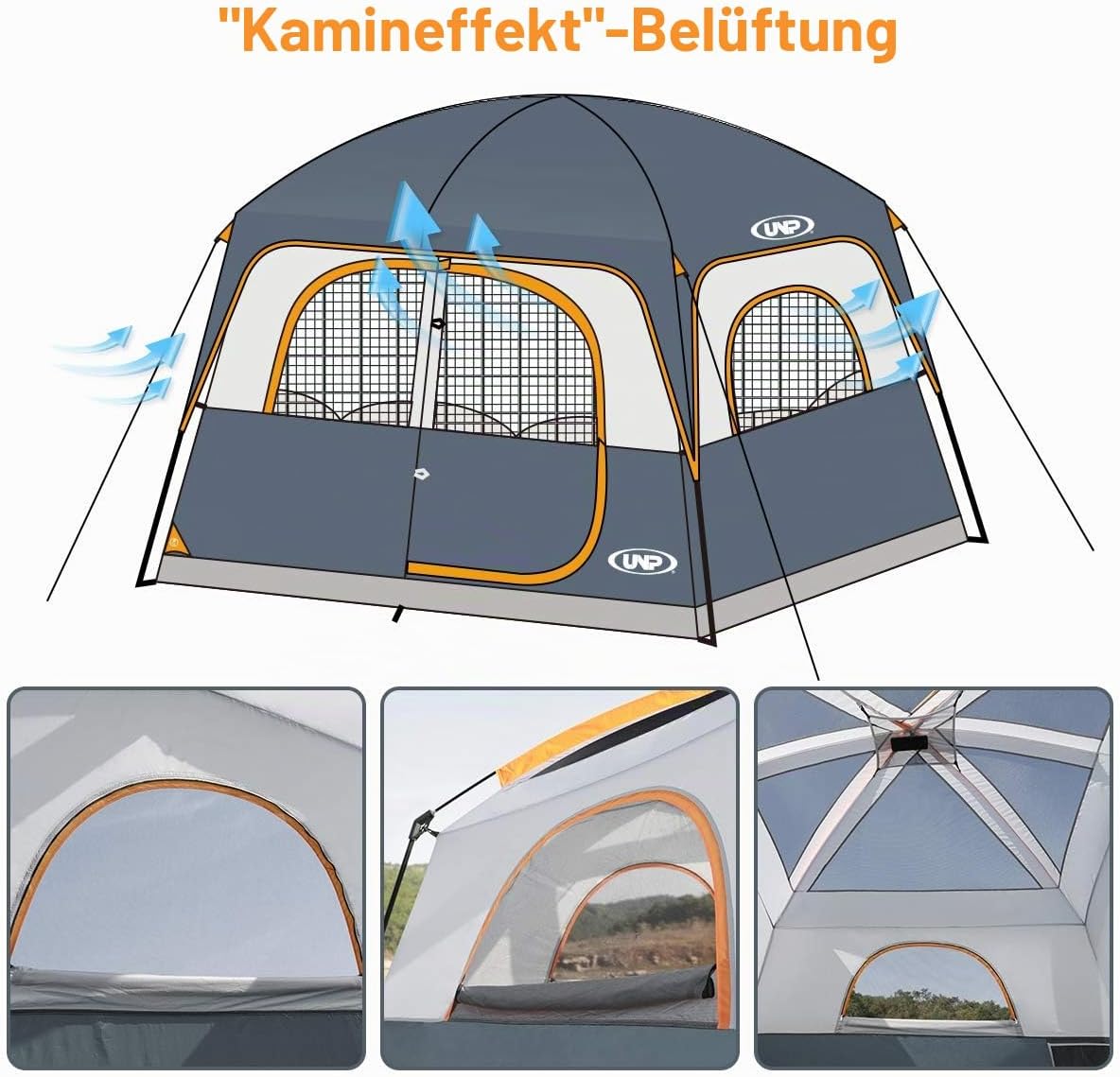 6-Personen Familienzelt, Grau
