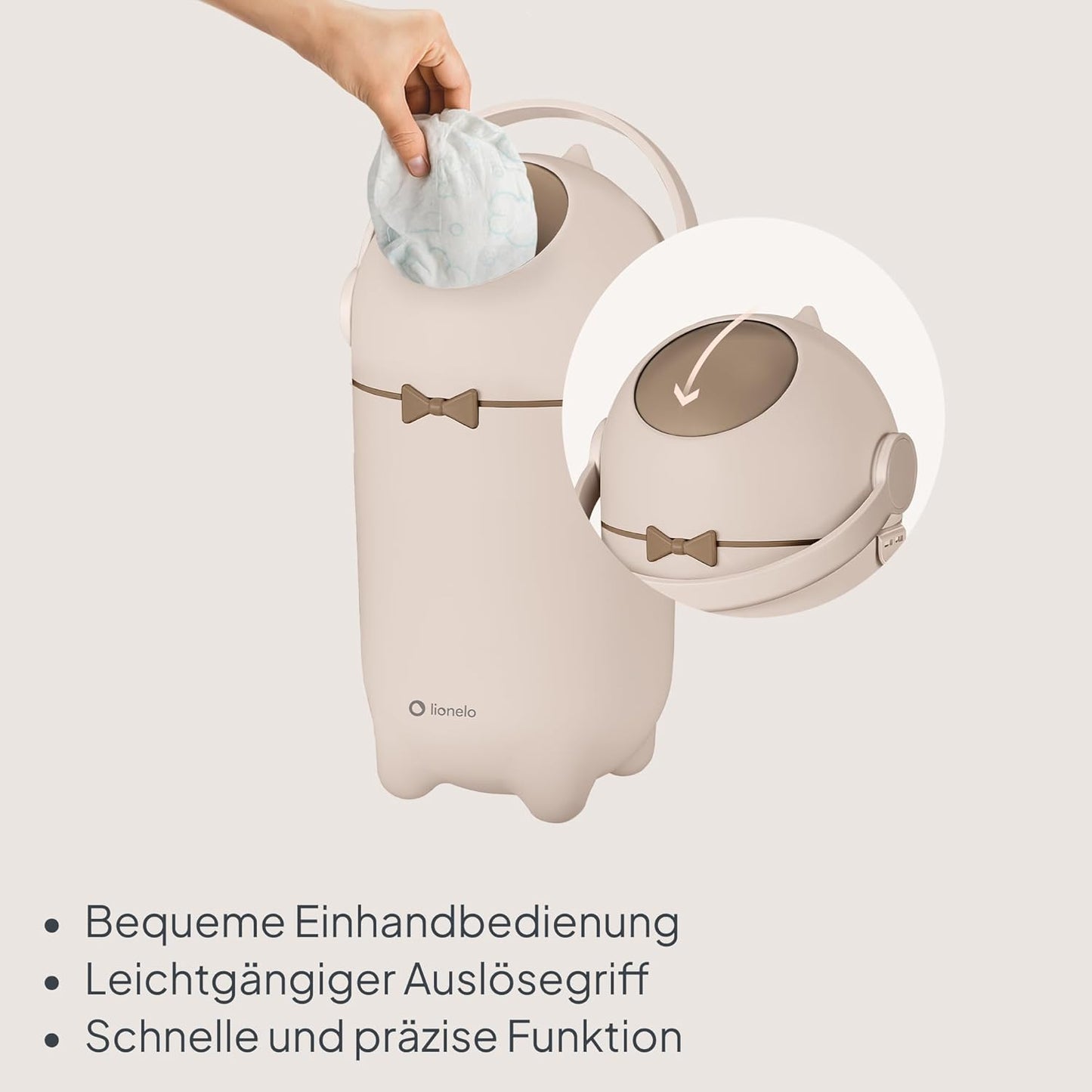Geruchsdichter Windeleimer, Einhand-Bedienung, Beige