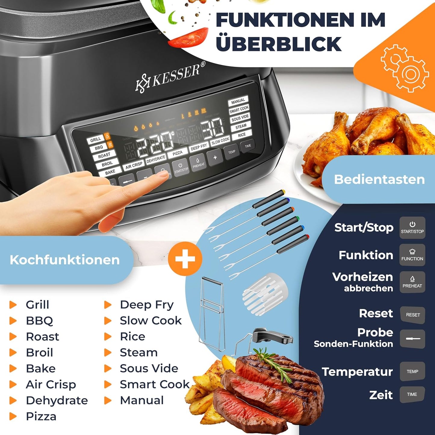 Multikocher mit Heissluftfritteuse, Schwarz