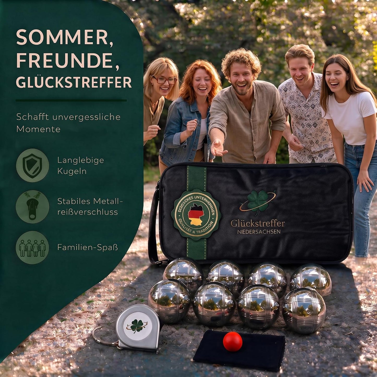 Boule-Set mit 8 Boccia-Kugeln und Zubehör