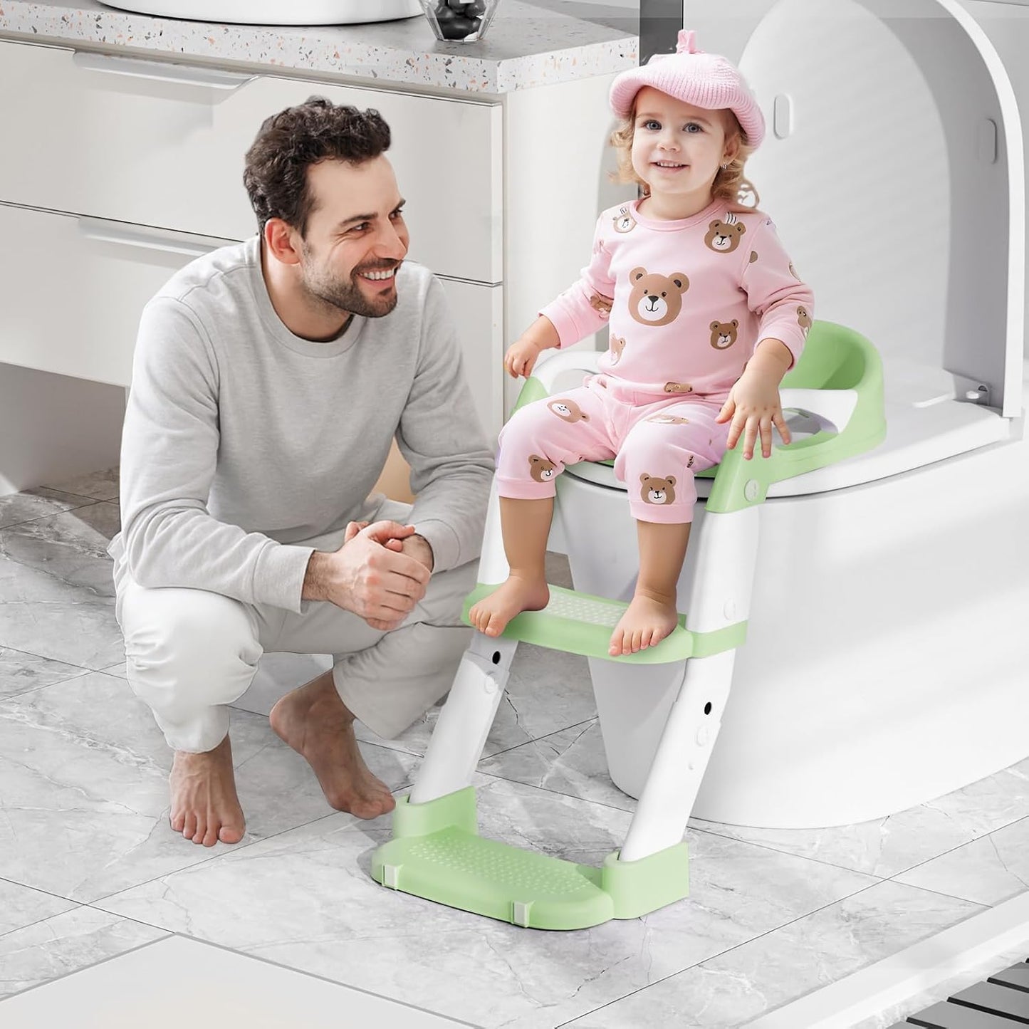 3-in-1 Toilettensitz mit Treppe für Kinder, Grün