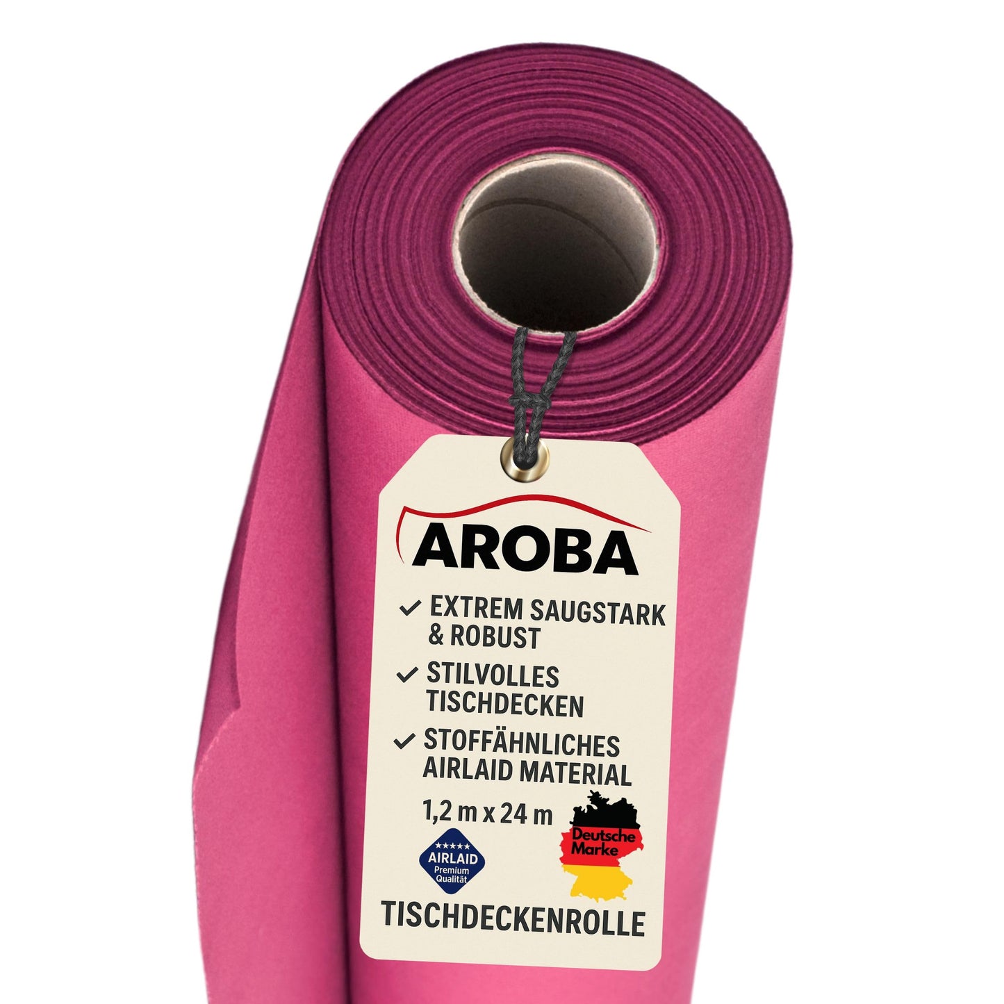 Airlaid Tischdeckenrolle 1,2 m x 24 m, 2400 cm (Rund) Fuchsia