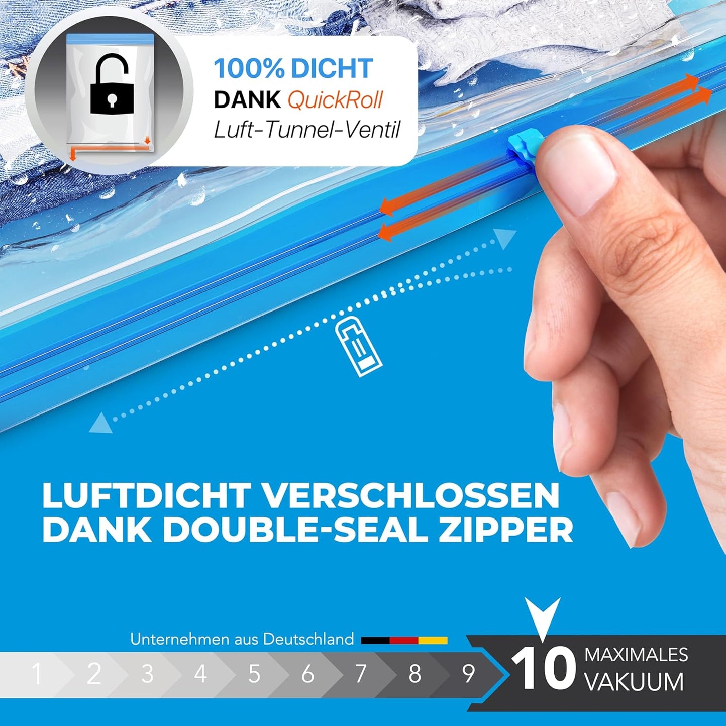 8-teiliges Vakuumbeutel-Set für Kleidung, 8x Beutel - (8xL (40x60 cm) zum Aufrollen)
