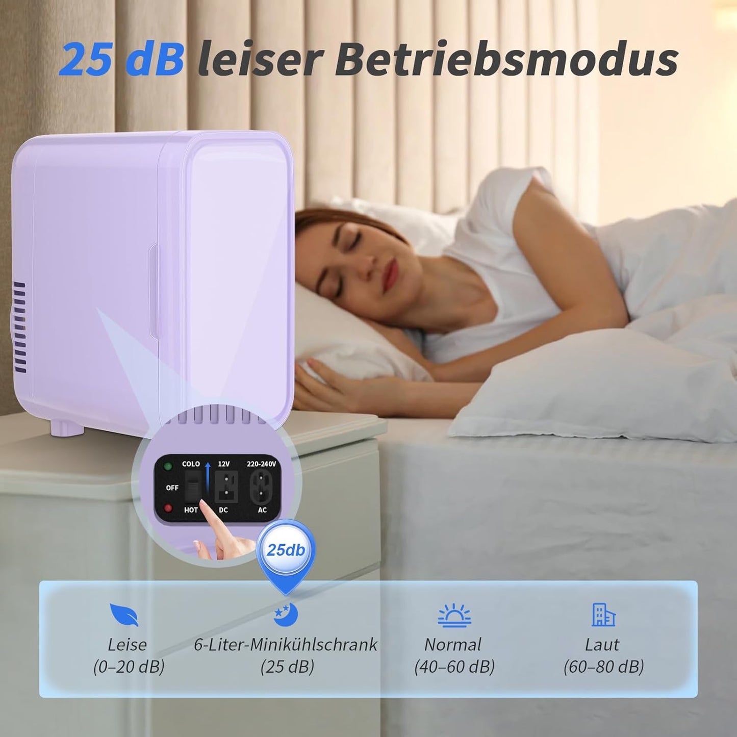 Mini-Kühlschrank 6L, tragbarer Thermoelektrik-Kühler, Lila