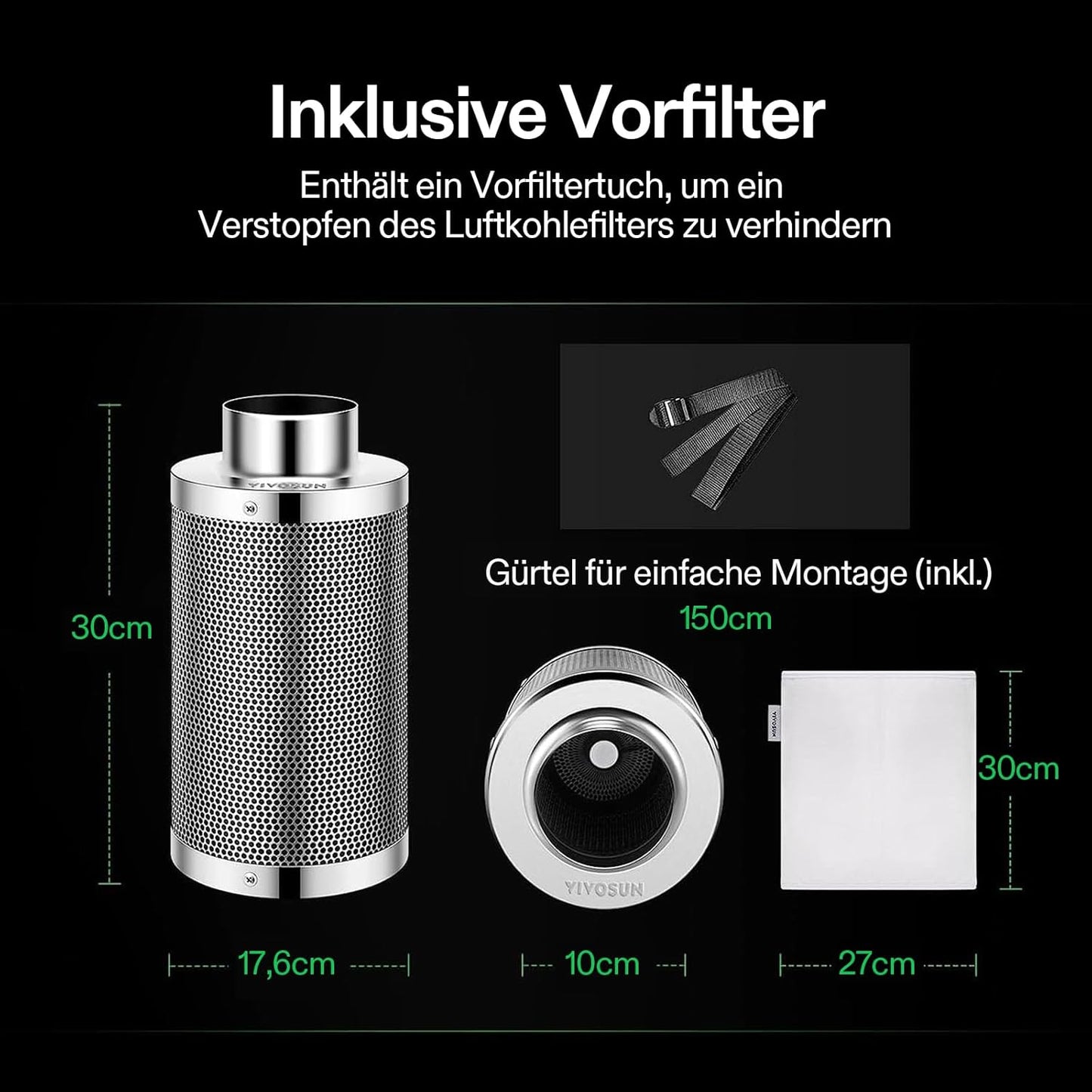 Aktivkohlefilter für Growzelte, 100mm/4 Inch Silber