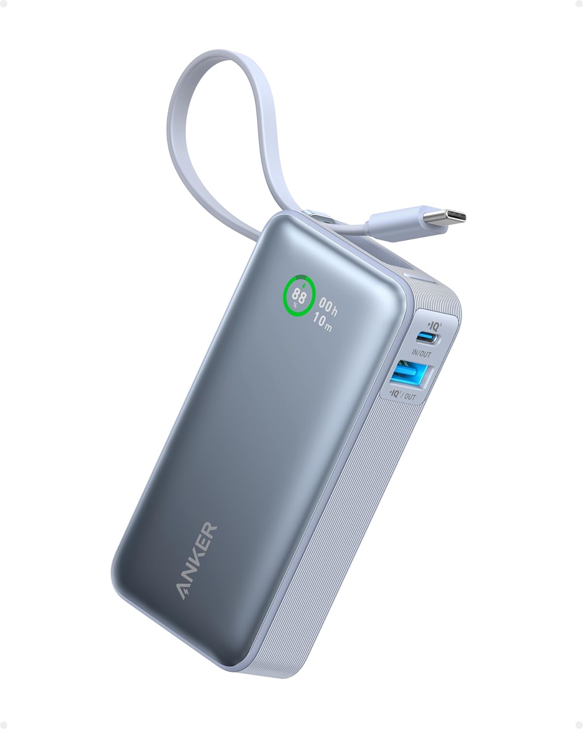 Nano Powerbank mit integriertem USB-C Kabel, Blau