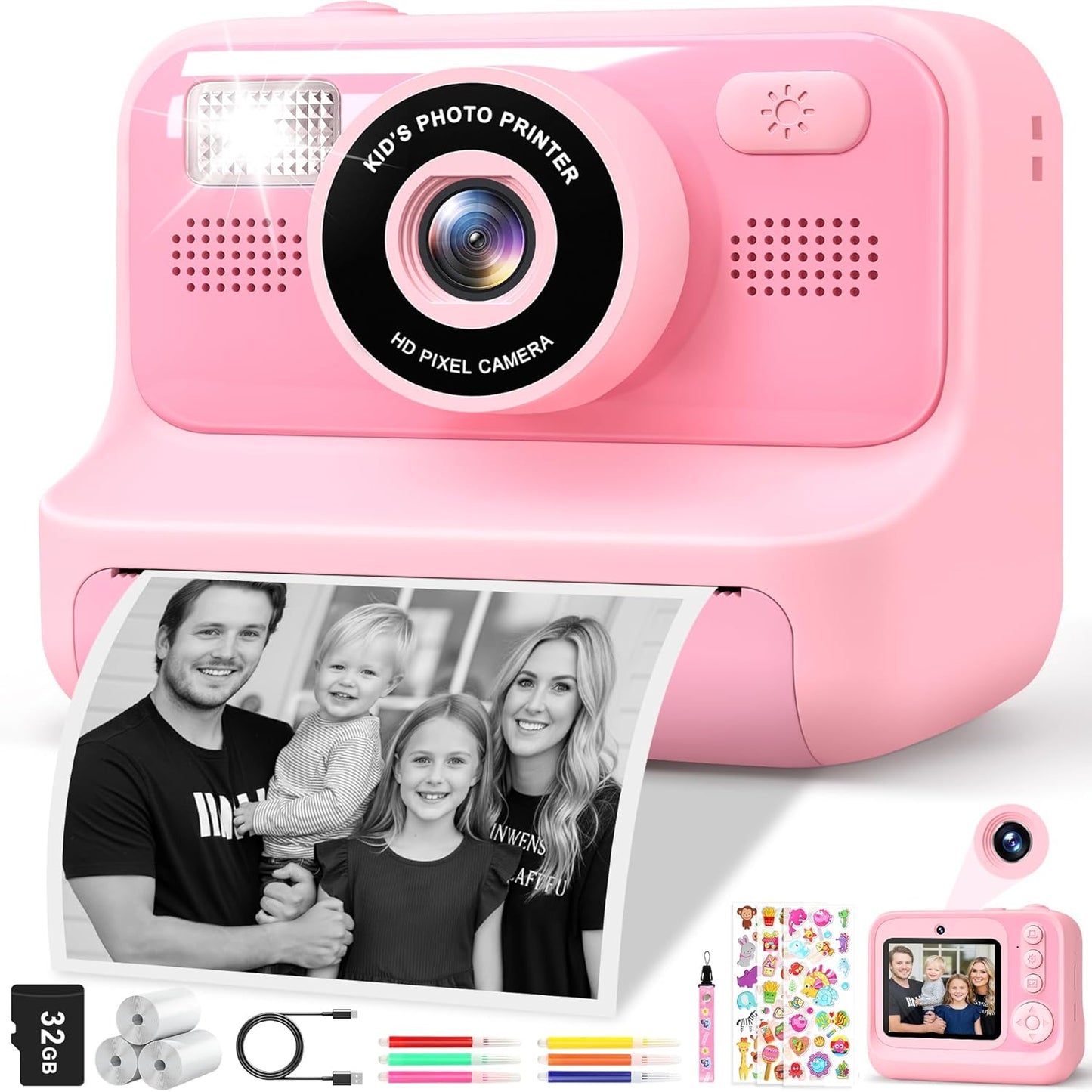 Kinder-Sofortbildkamera mit Selfie-Funktion, Rosa